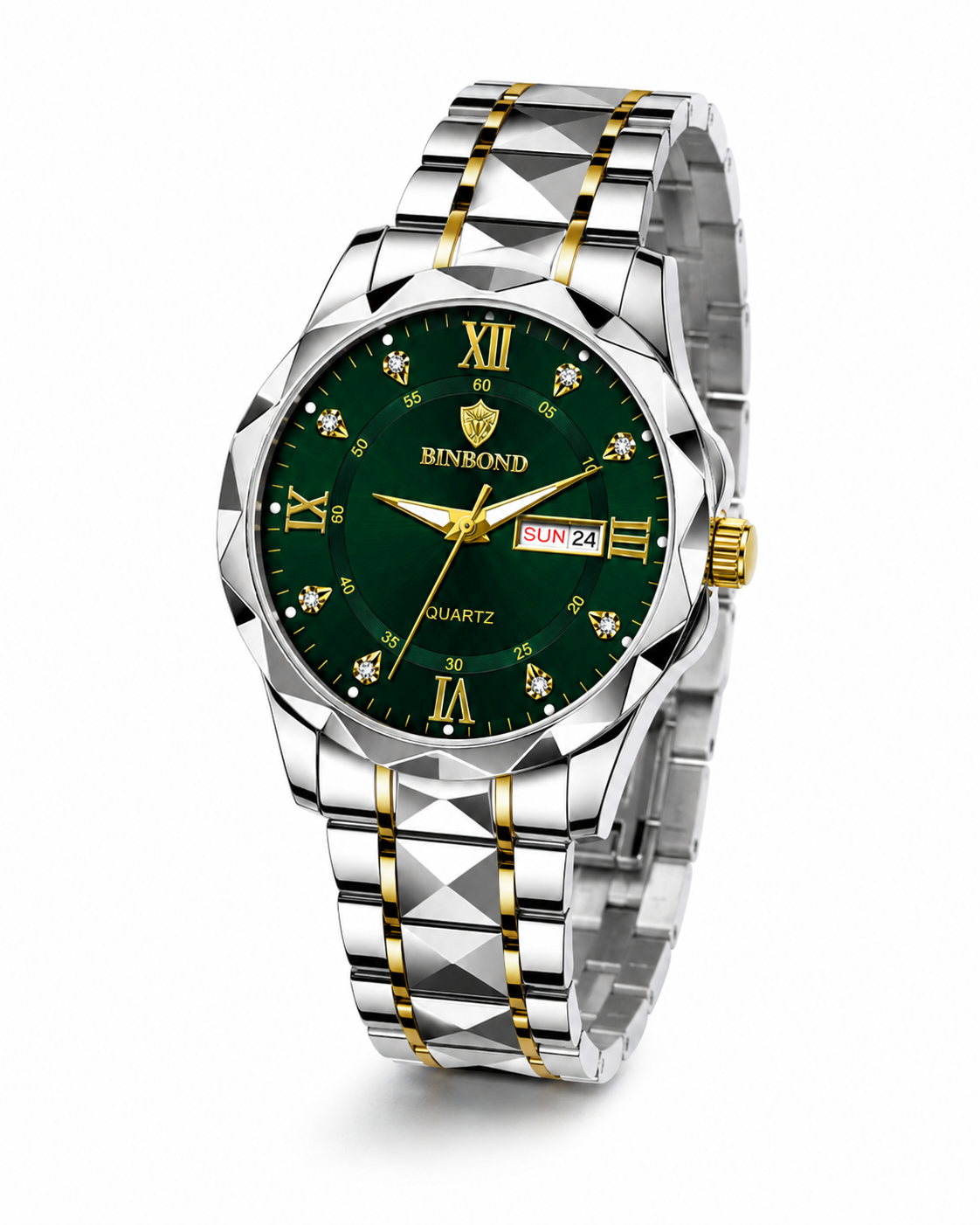 Forest Green Binbond Diamond Dial Watch