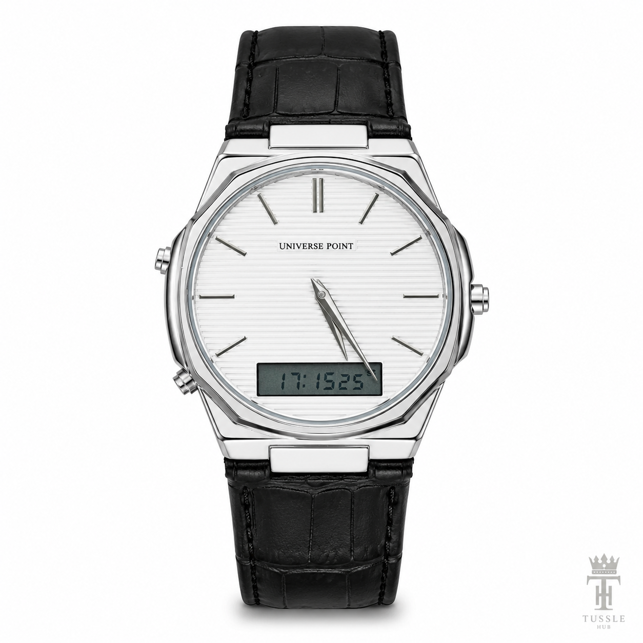 Black Silver Universe Point Dual Time Watch