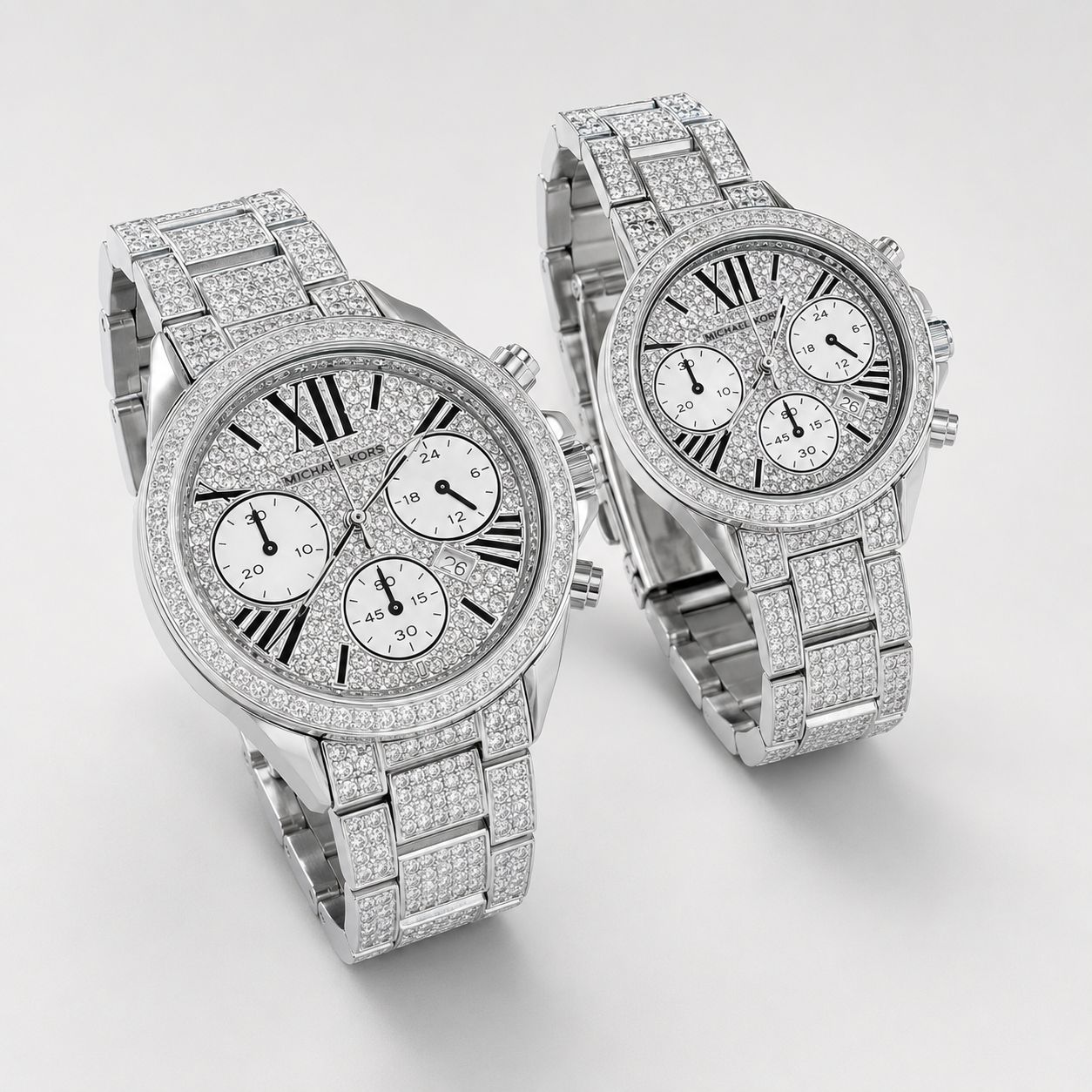 Silver Mk Iced Couple Watches