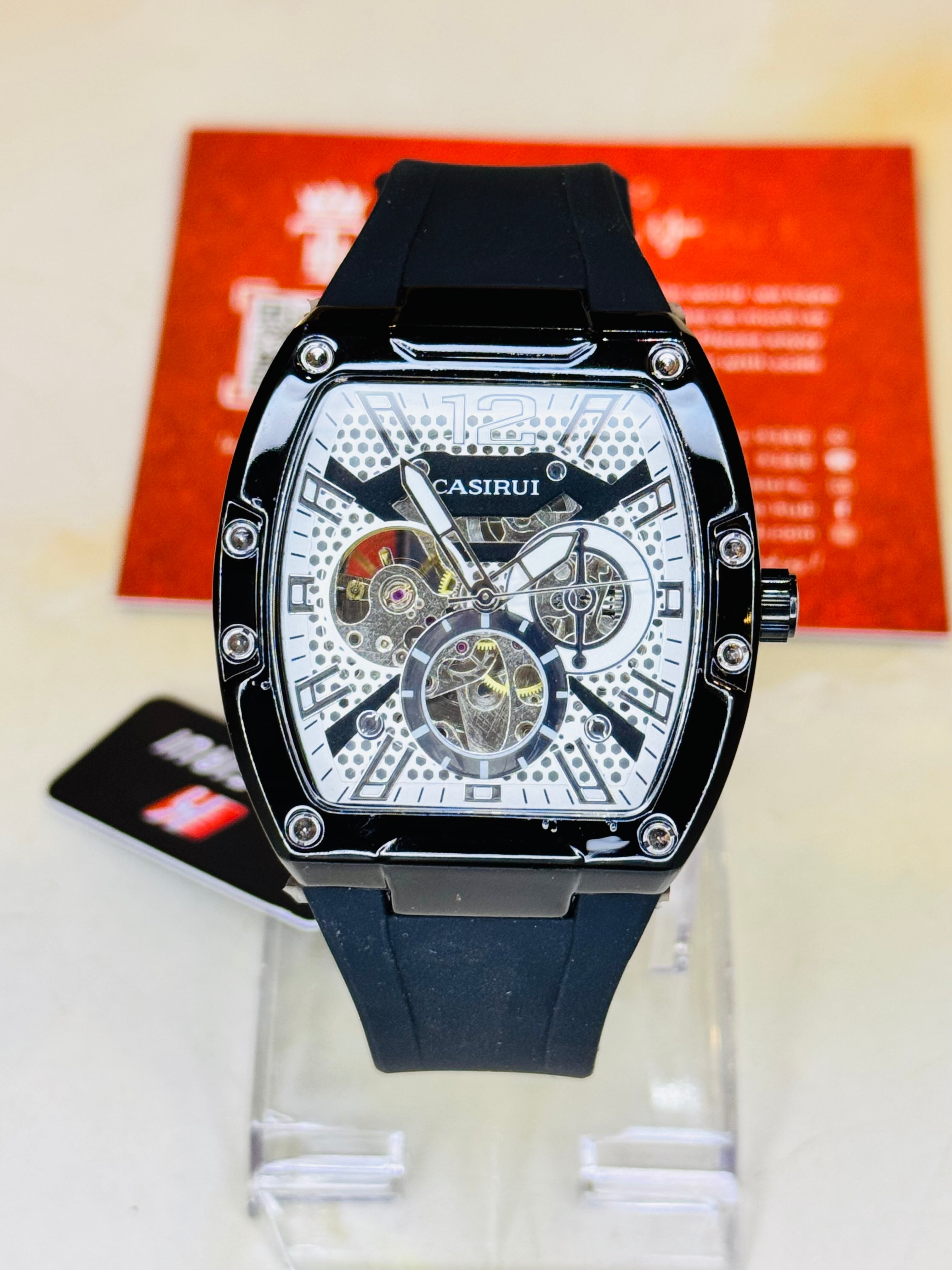 Black Automatic Skeleton RM Dial Watch
