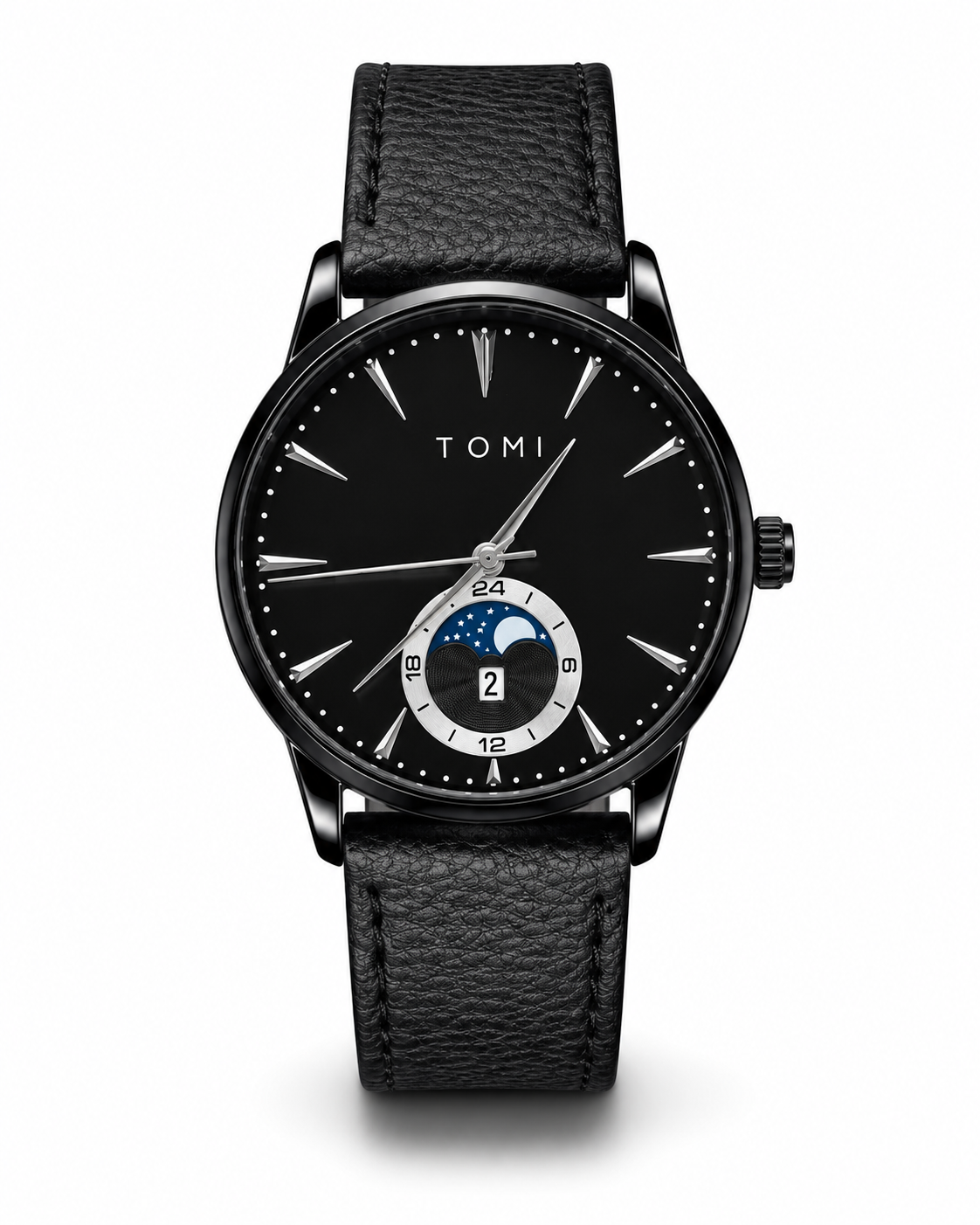 Tomi All Black Leather Magnetic Strap Watch