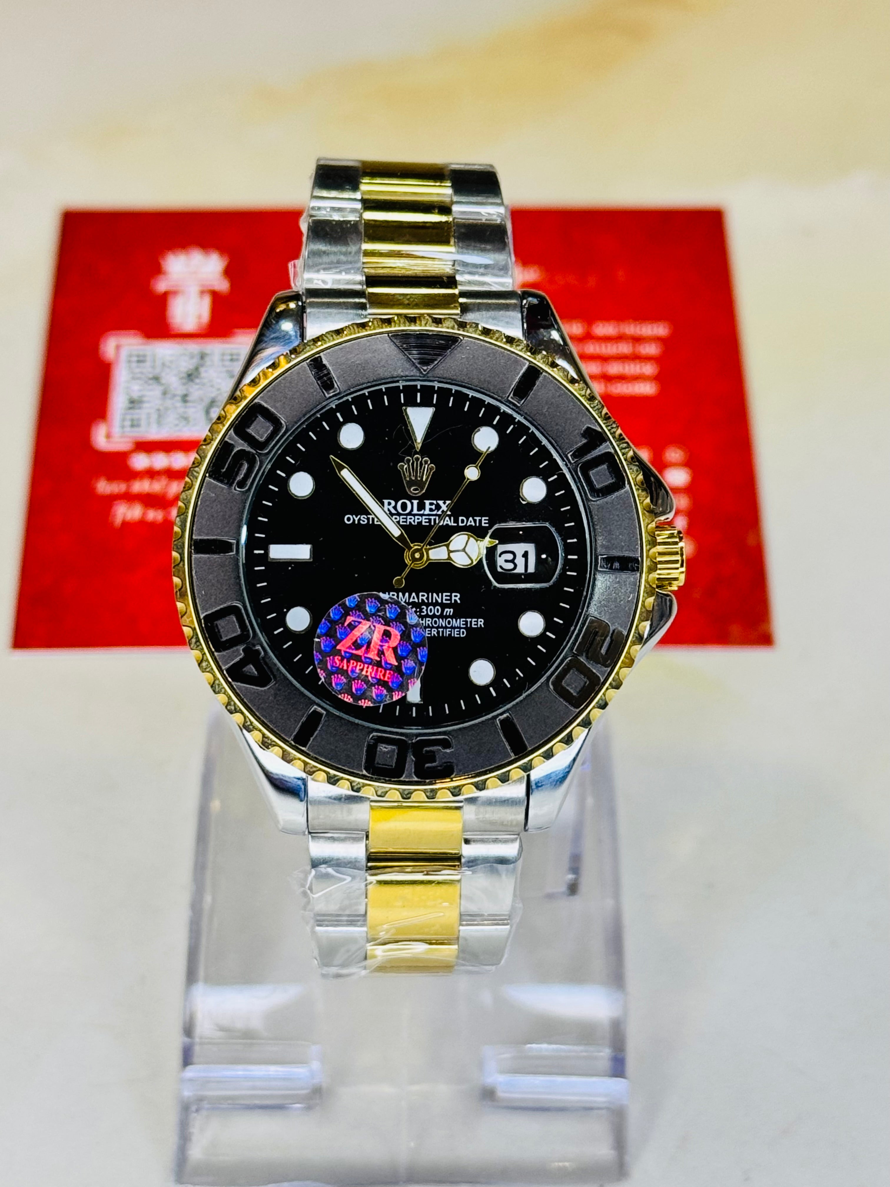 Two Tone Black Chain Yatchmaster Watch