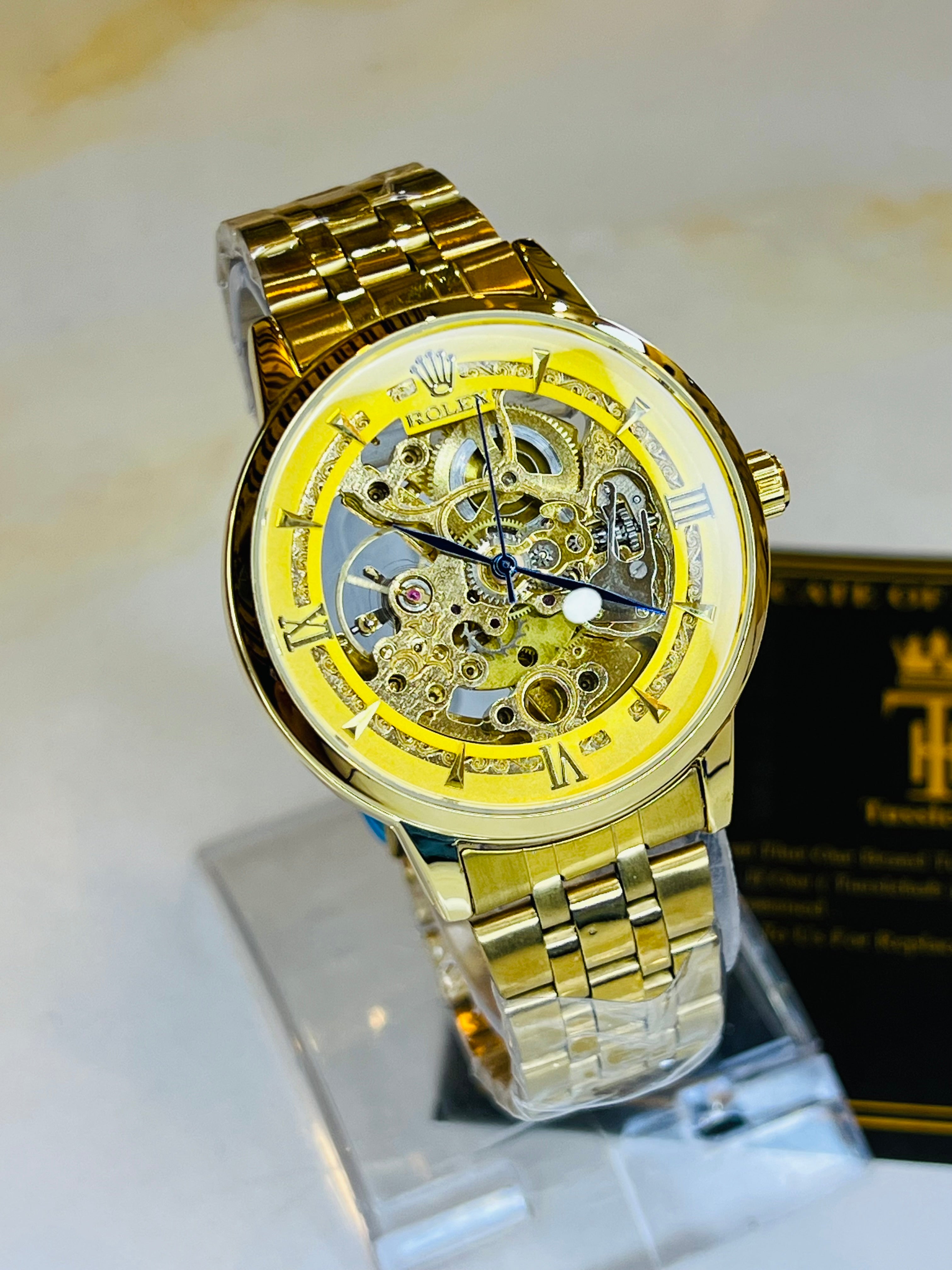 R-1 All Gold Chain Strap Skeleton Automatic Watch
