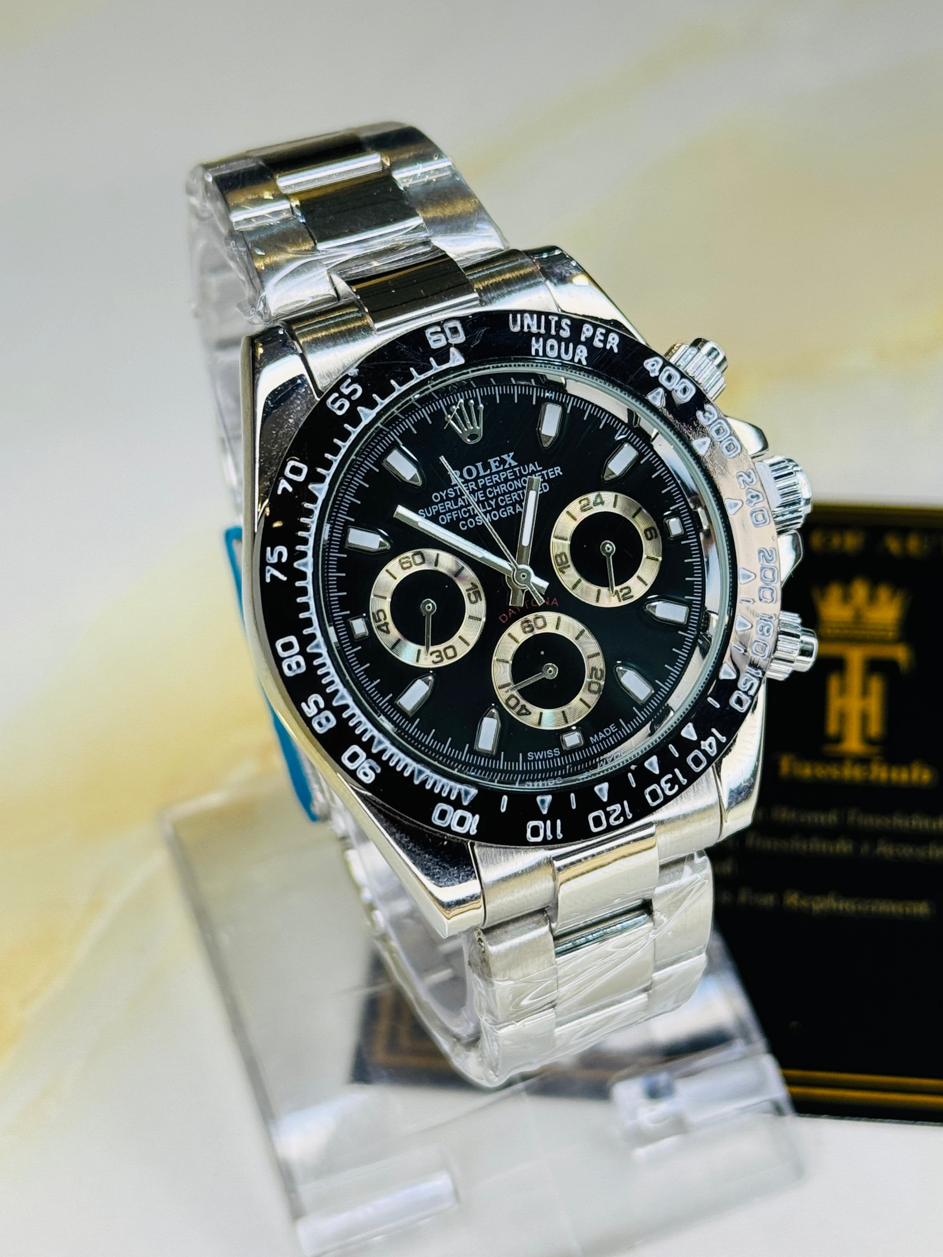 Silver Black Daytona Chronograph Chain Strap Master Clone Watch