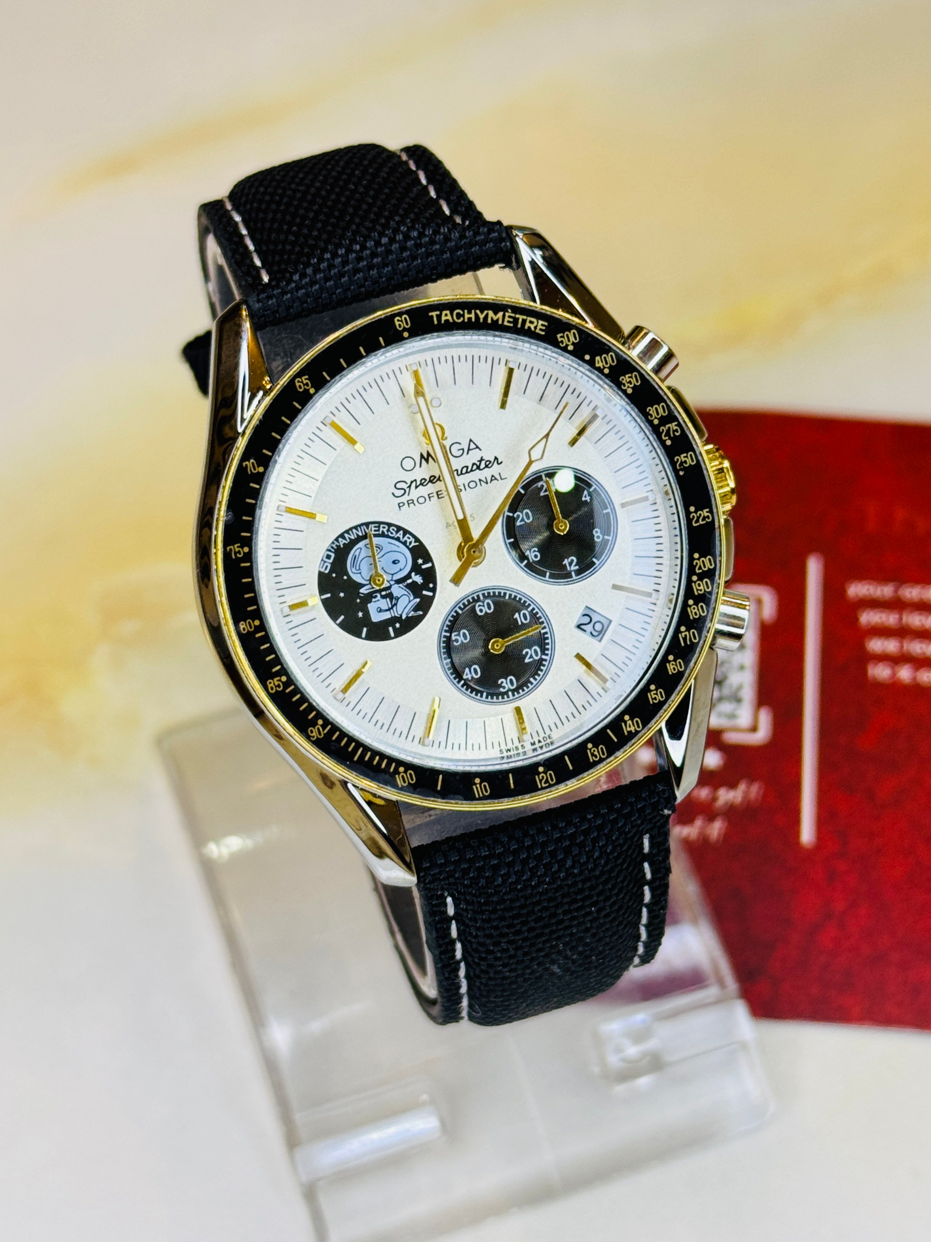 Omega 50th Anniversary Black White Chronograph Watch