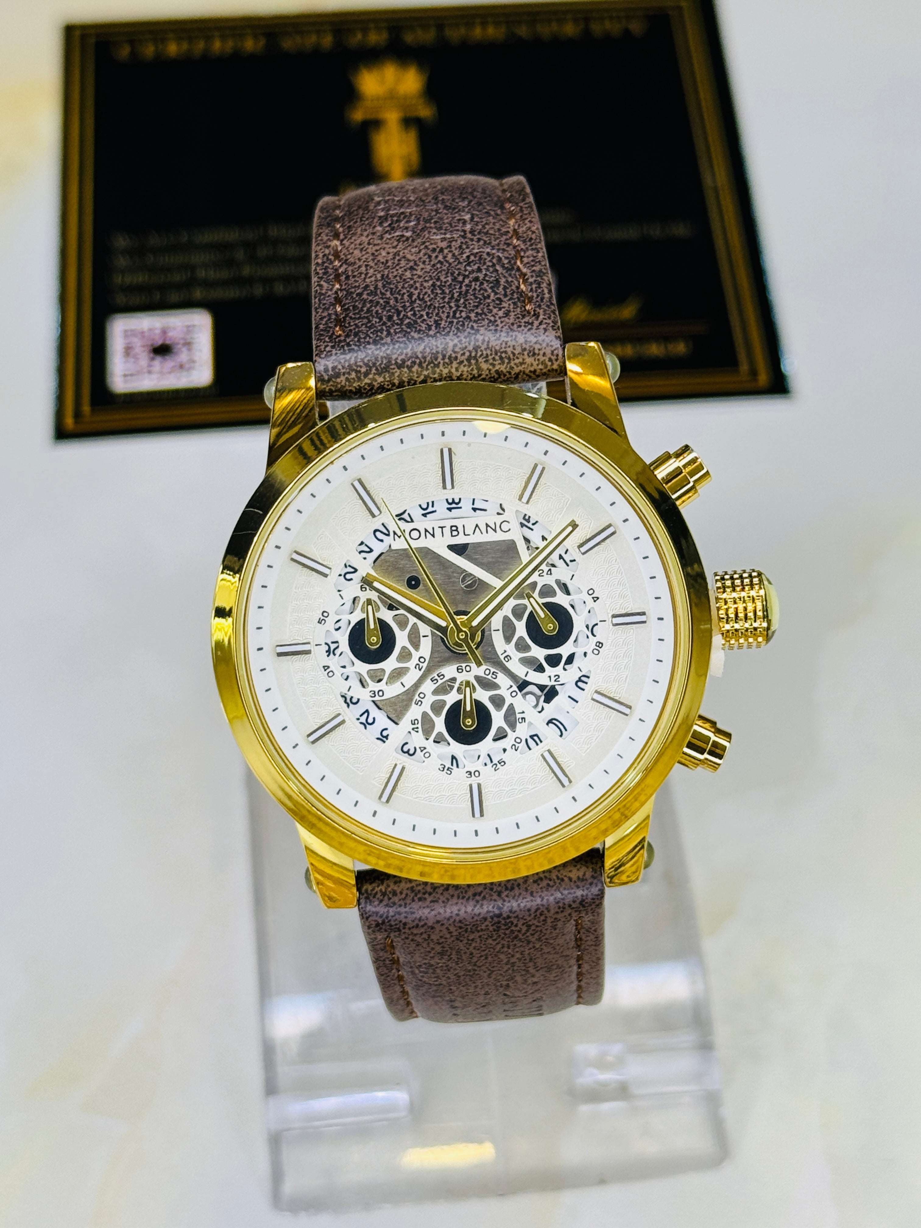 MontBlanc Coffee Gold Skeleton Chronograph Watch