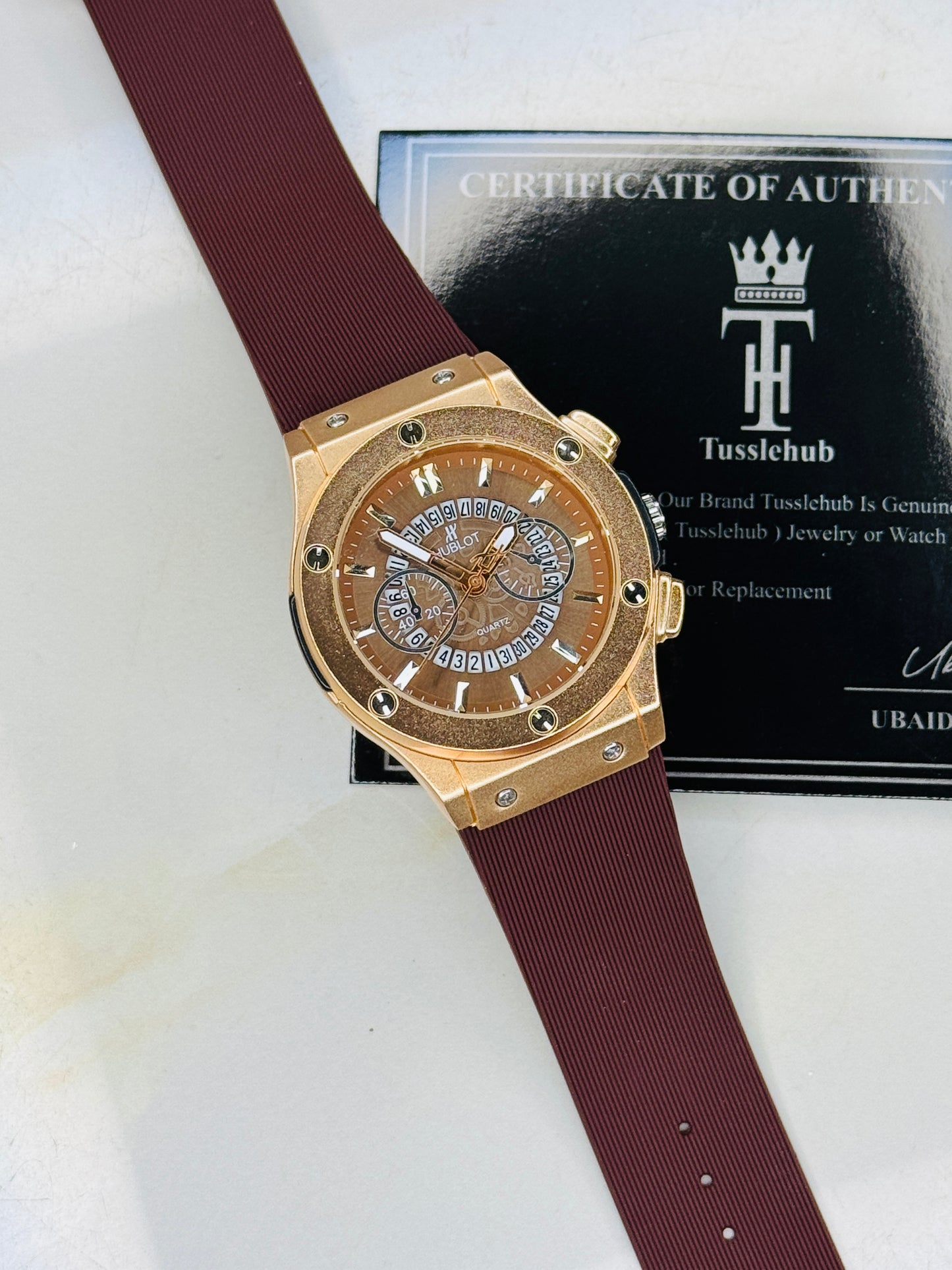 Coffee Gold Hologram Hublot Silicone Strap Watch
