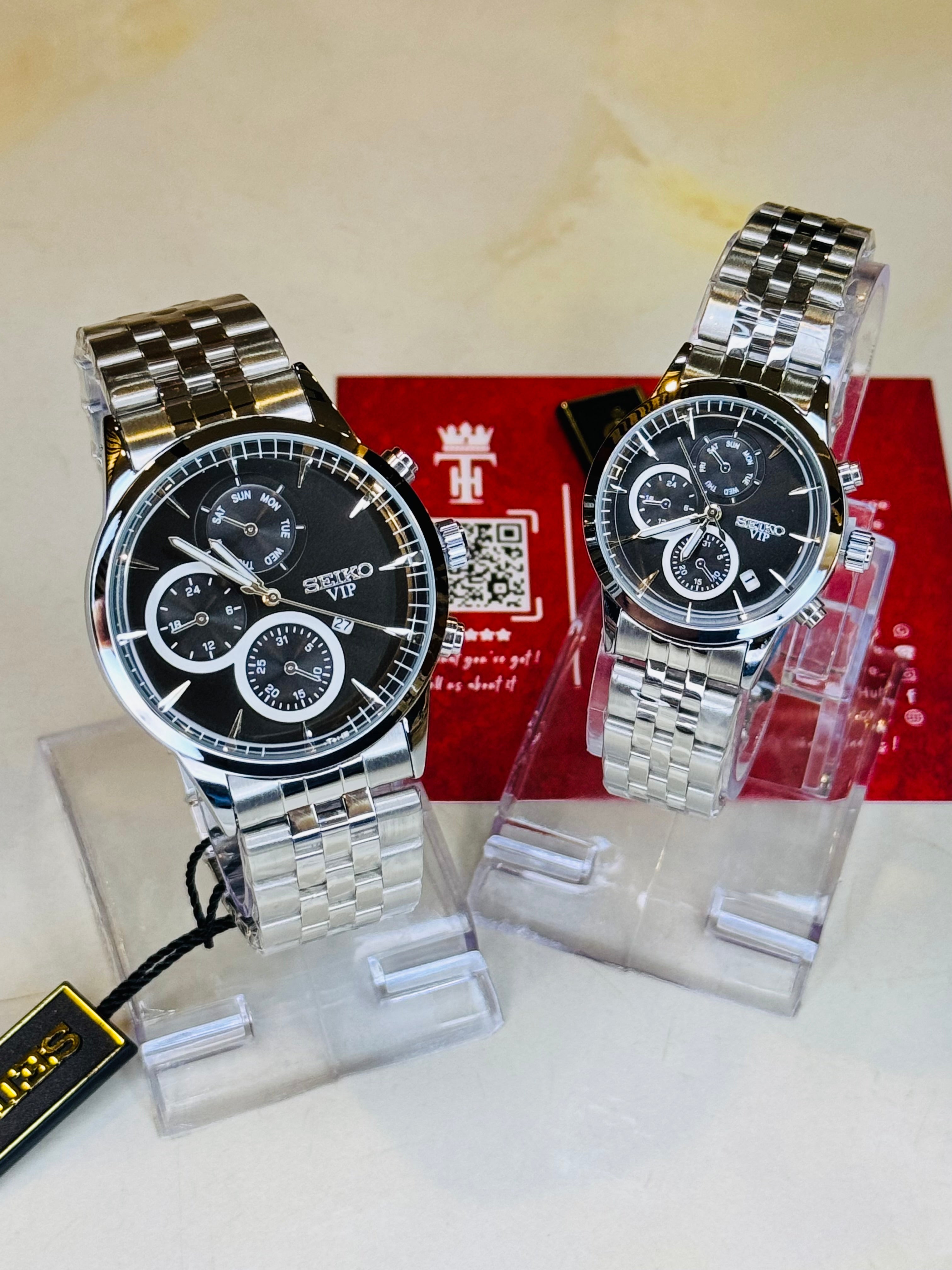 Silver Black Seiko Couple Watch