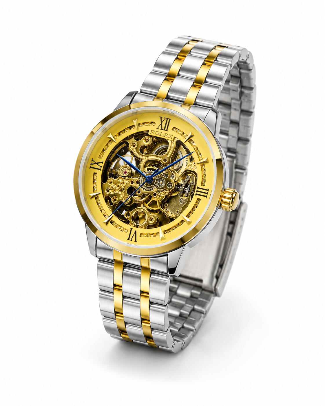 R-1 Two Tone Gold Chain Strap Skeleton Automatic Watch