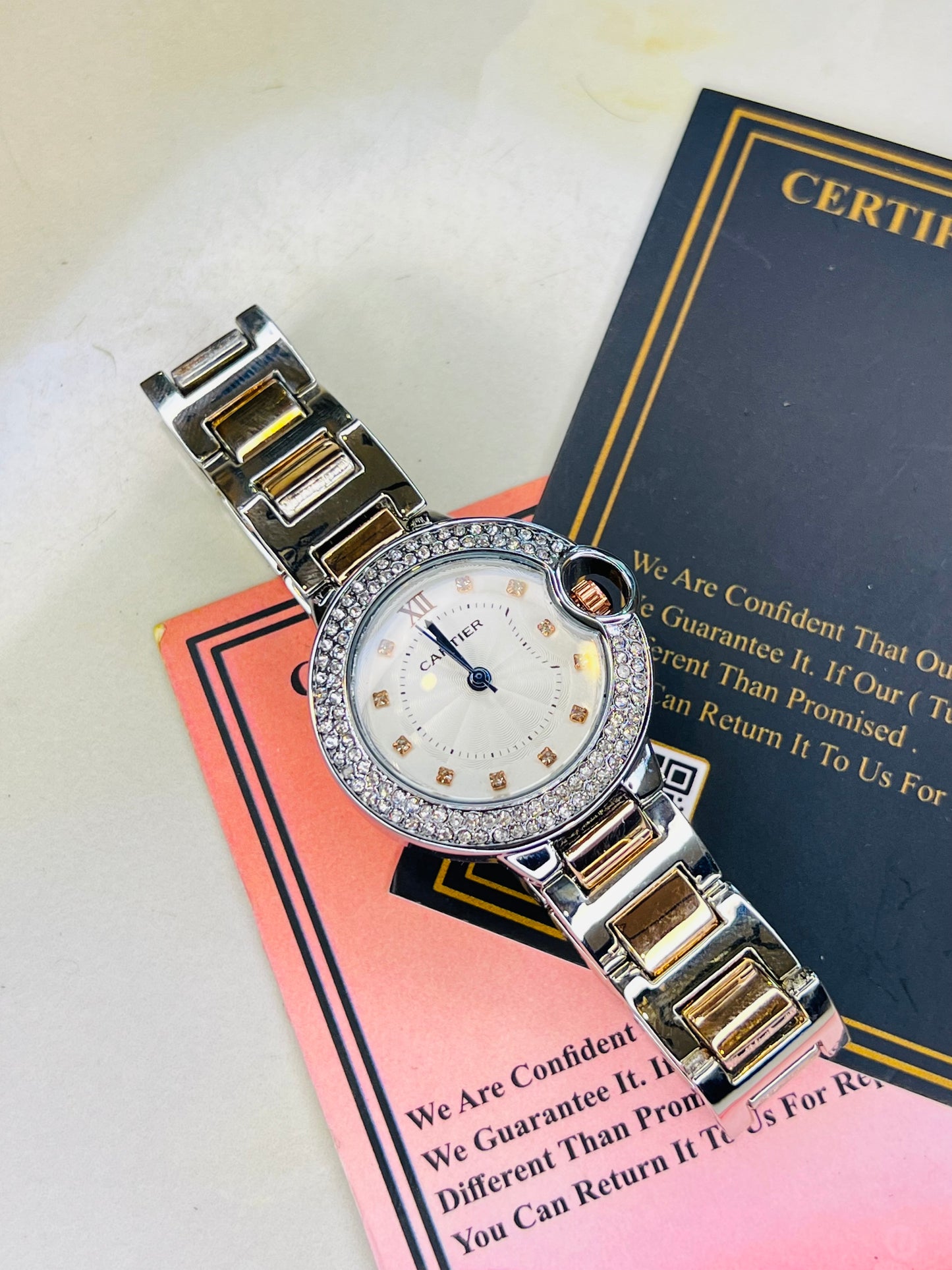 Cartier Silver Copper White iced Dial Watch For Her