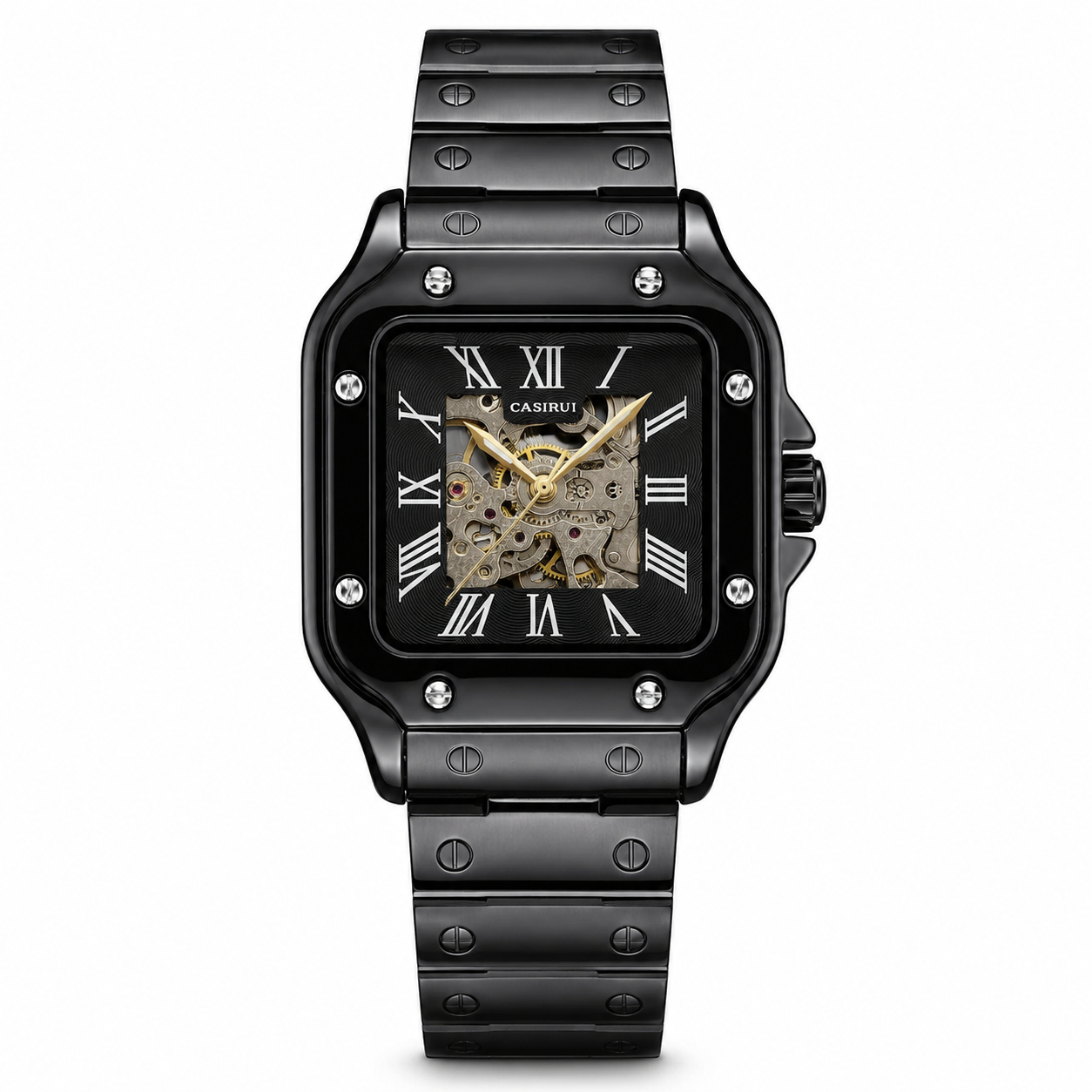 Black Chain Tank Automatic Skeleton Watch