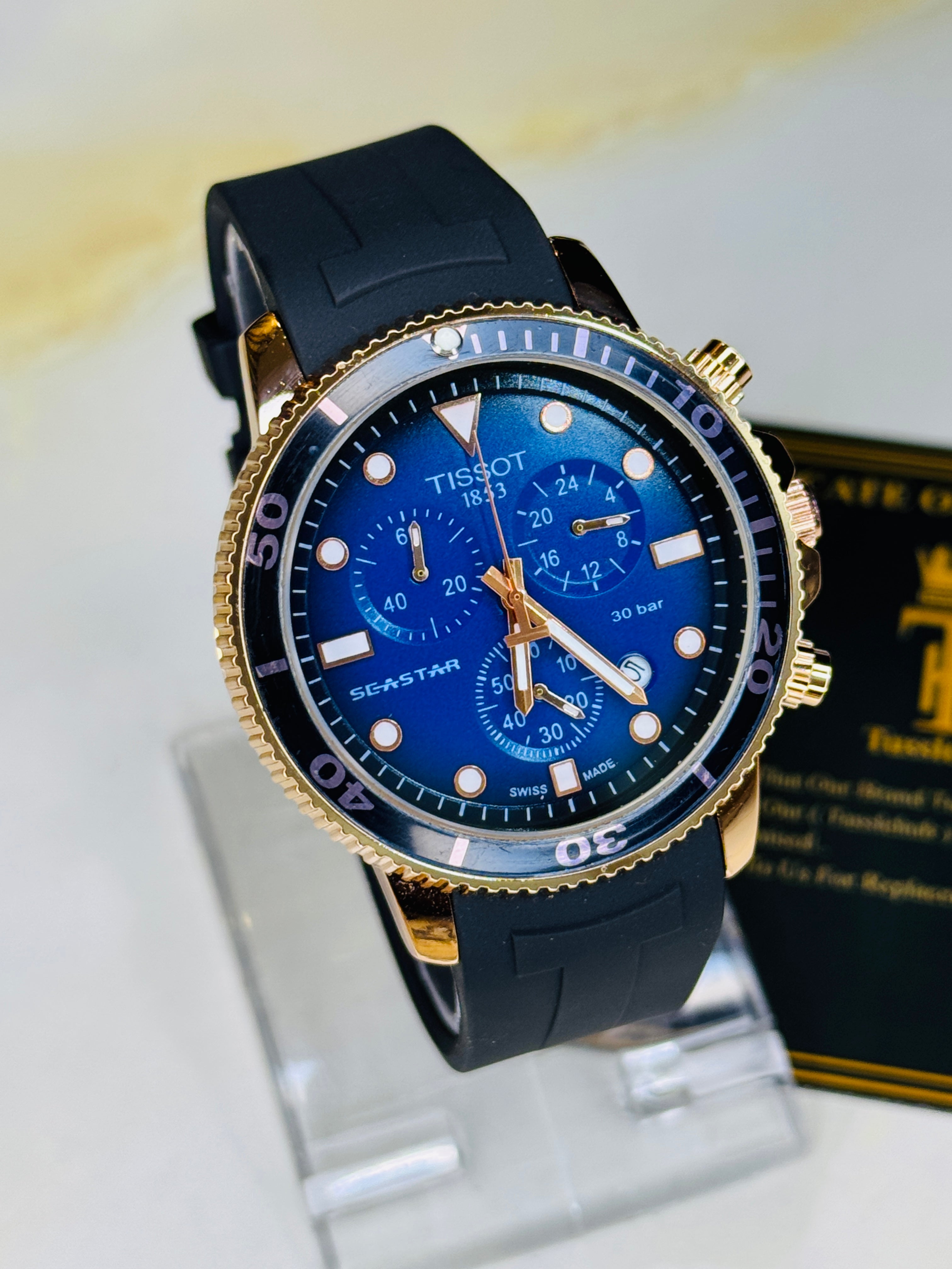 Black Rose Gold Sapphire Tissot Sea Star Chronograph Watch