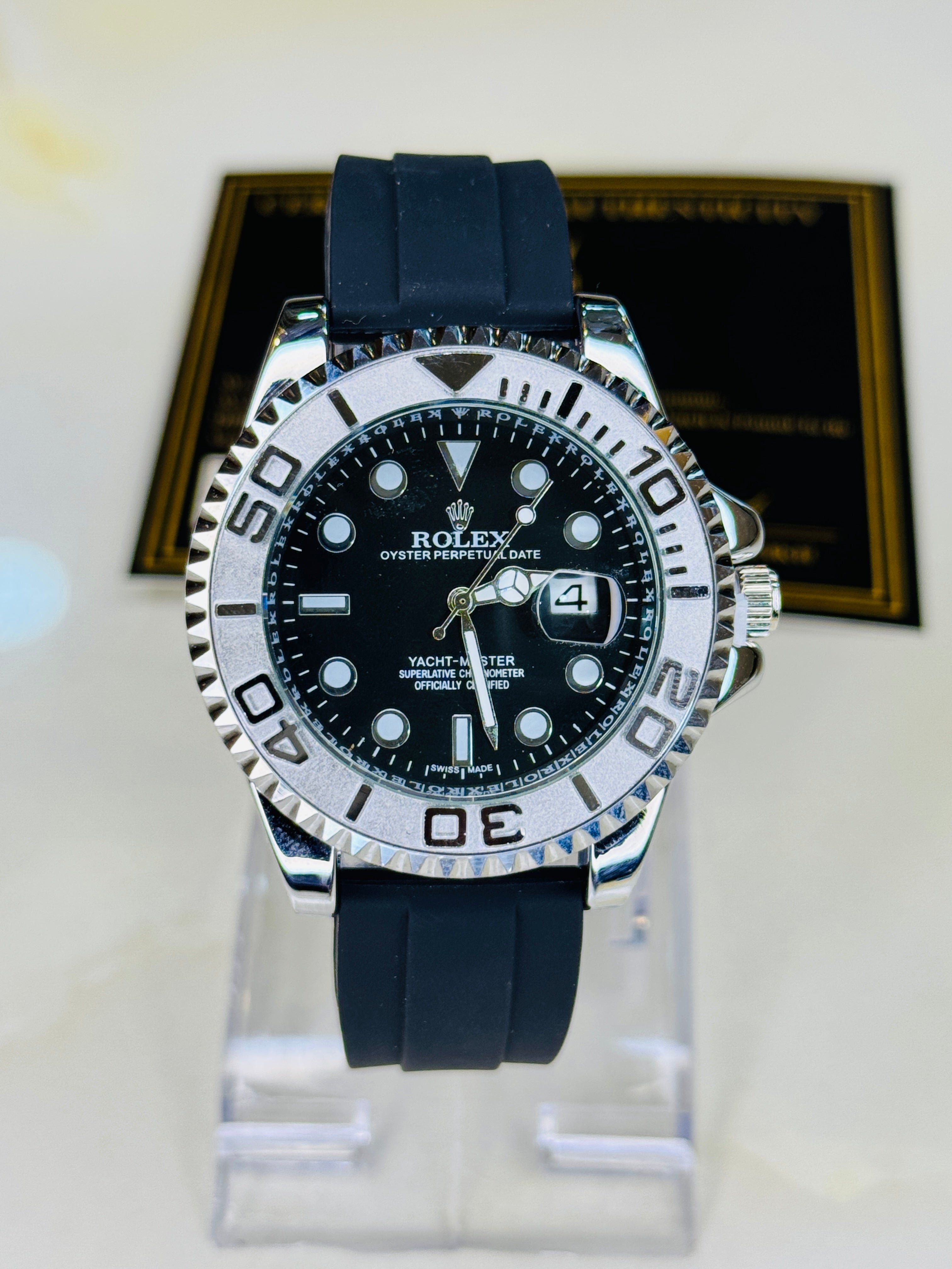 Silver Bezel Black Yatchmaster Watch