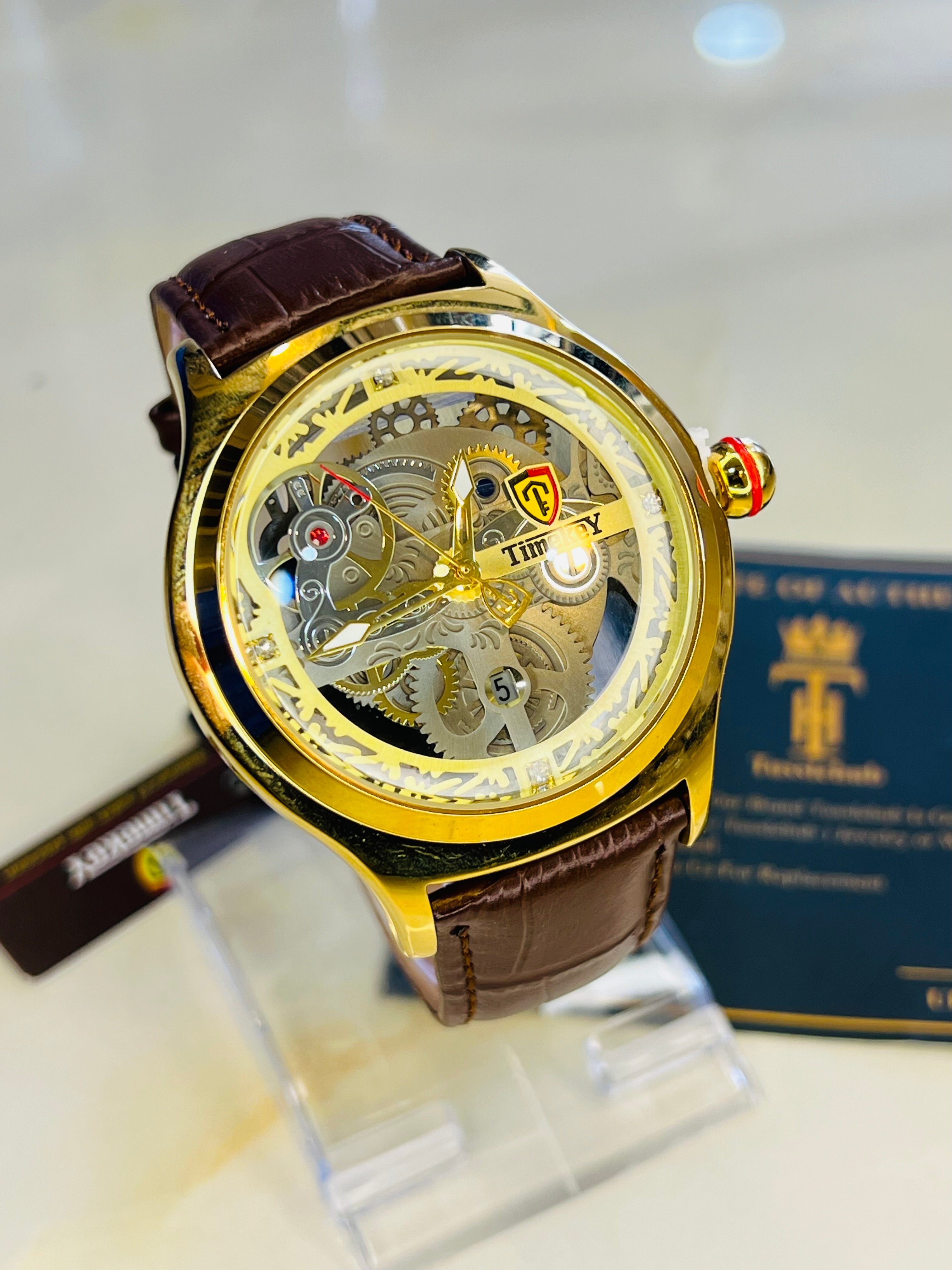 Timekey Brown Strap Ballon Skeleton Dial Watch