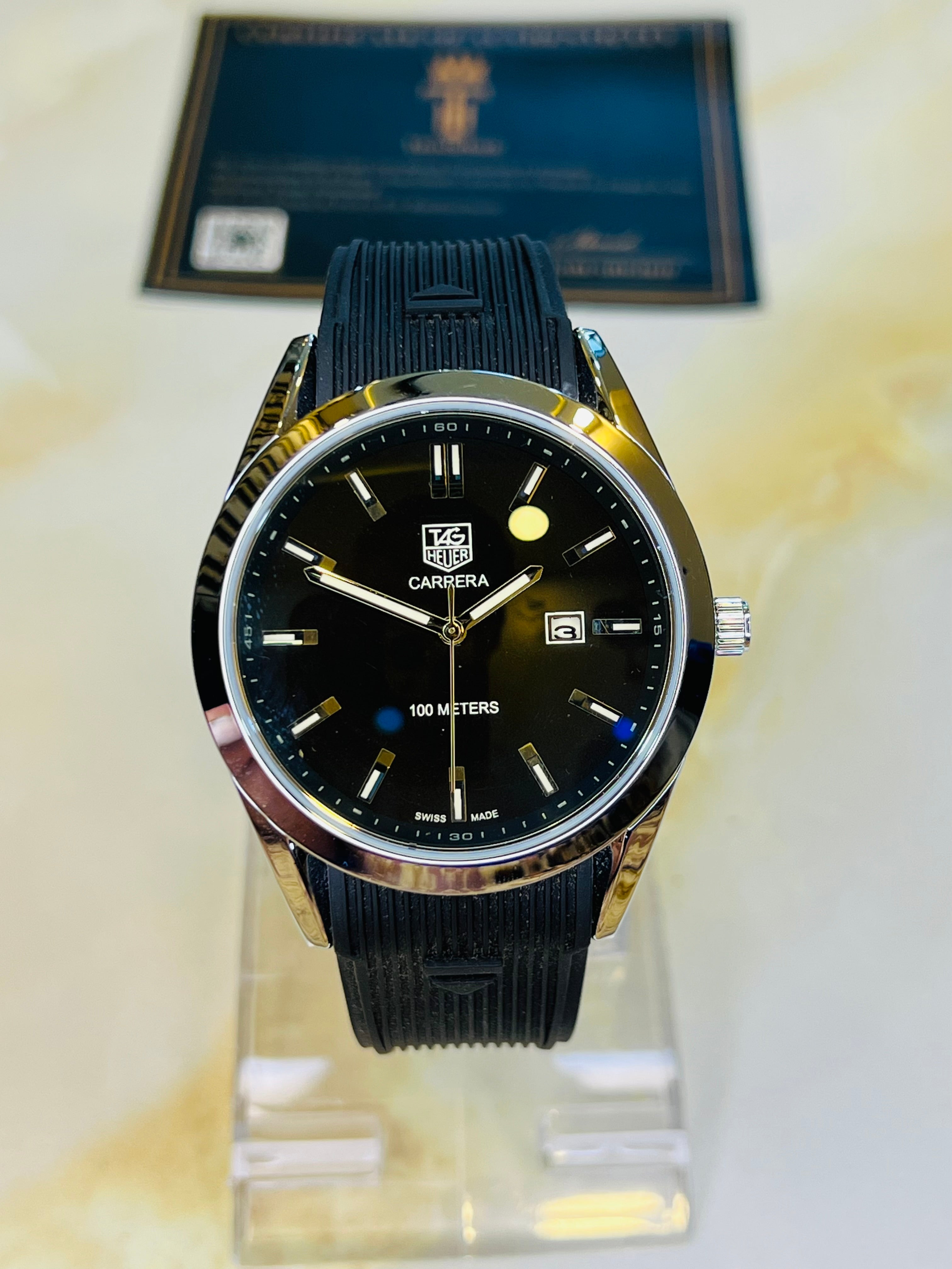 Black Carrera Day Date Elite Dial Silicon Strap Watch