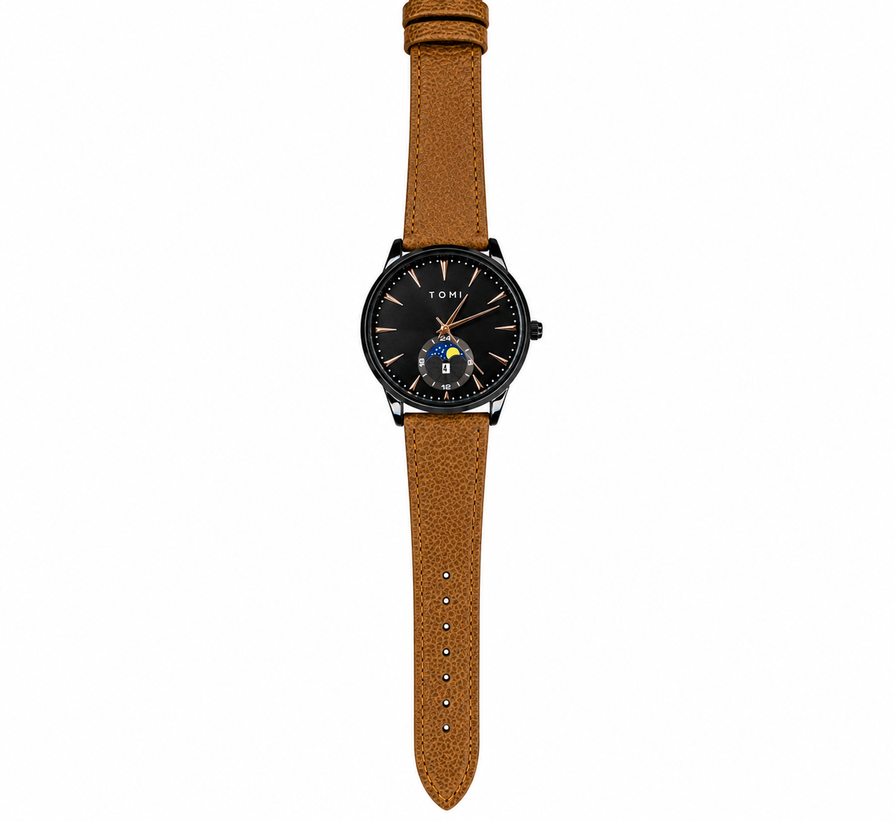 Tomi Brown Black Leather Magnetic Strap Watch