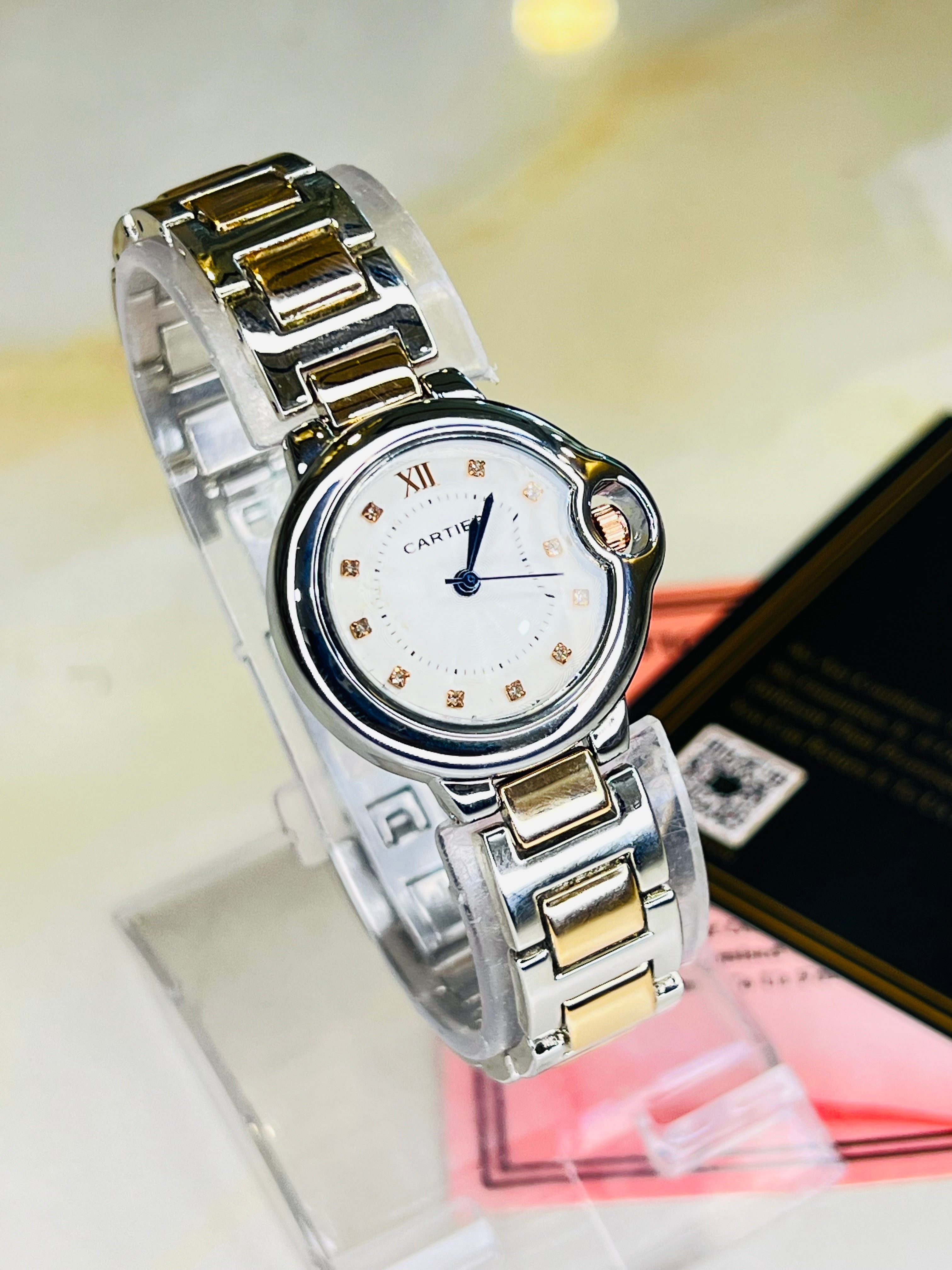 Two Tone White Dial Cartier Watch For Her