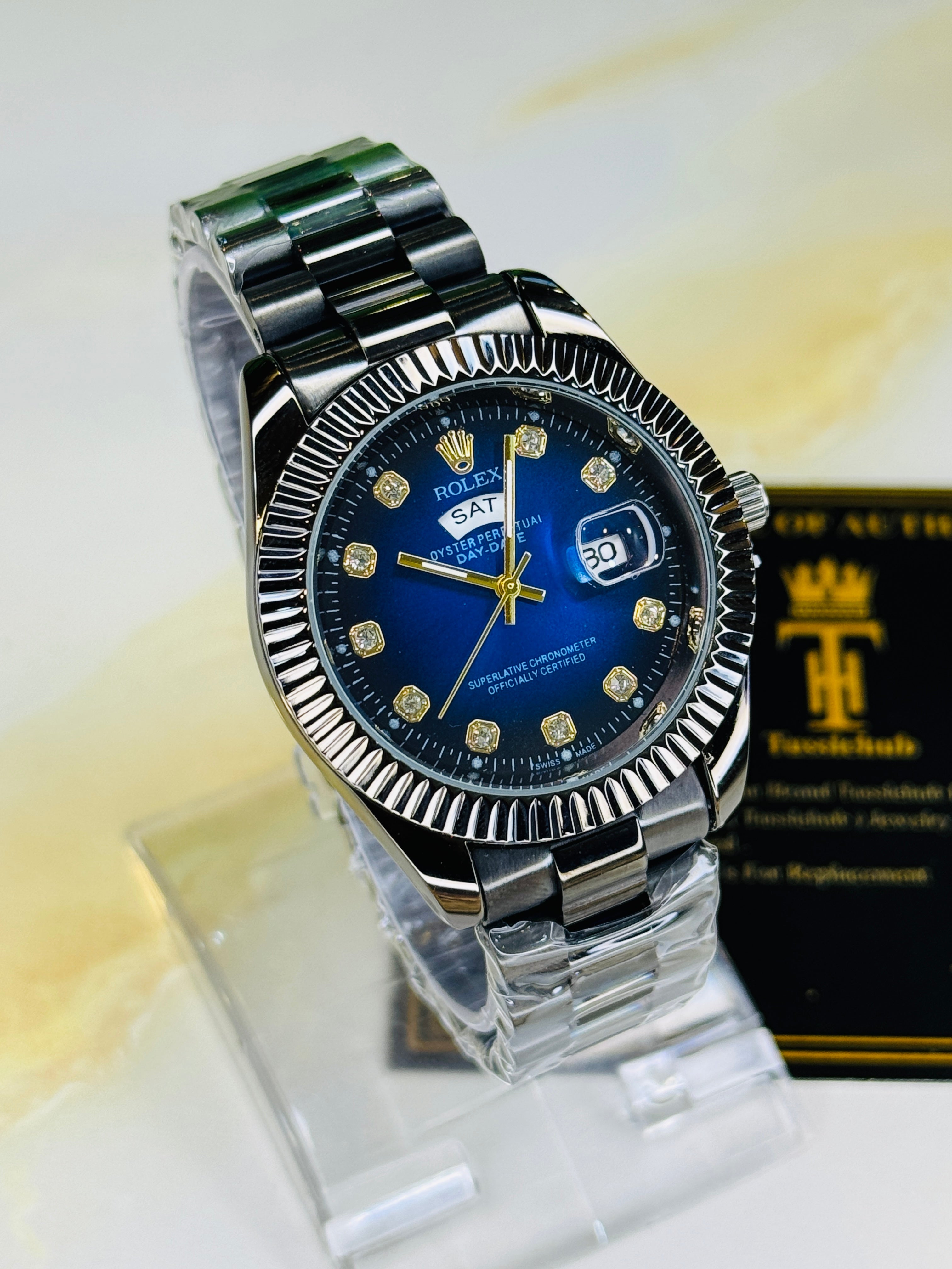 Premium Day Date Black Sapphire Dial Watch