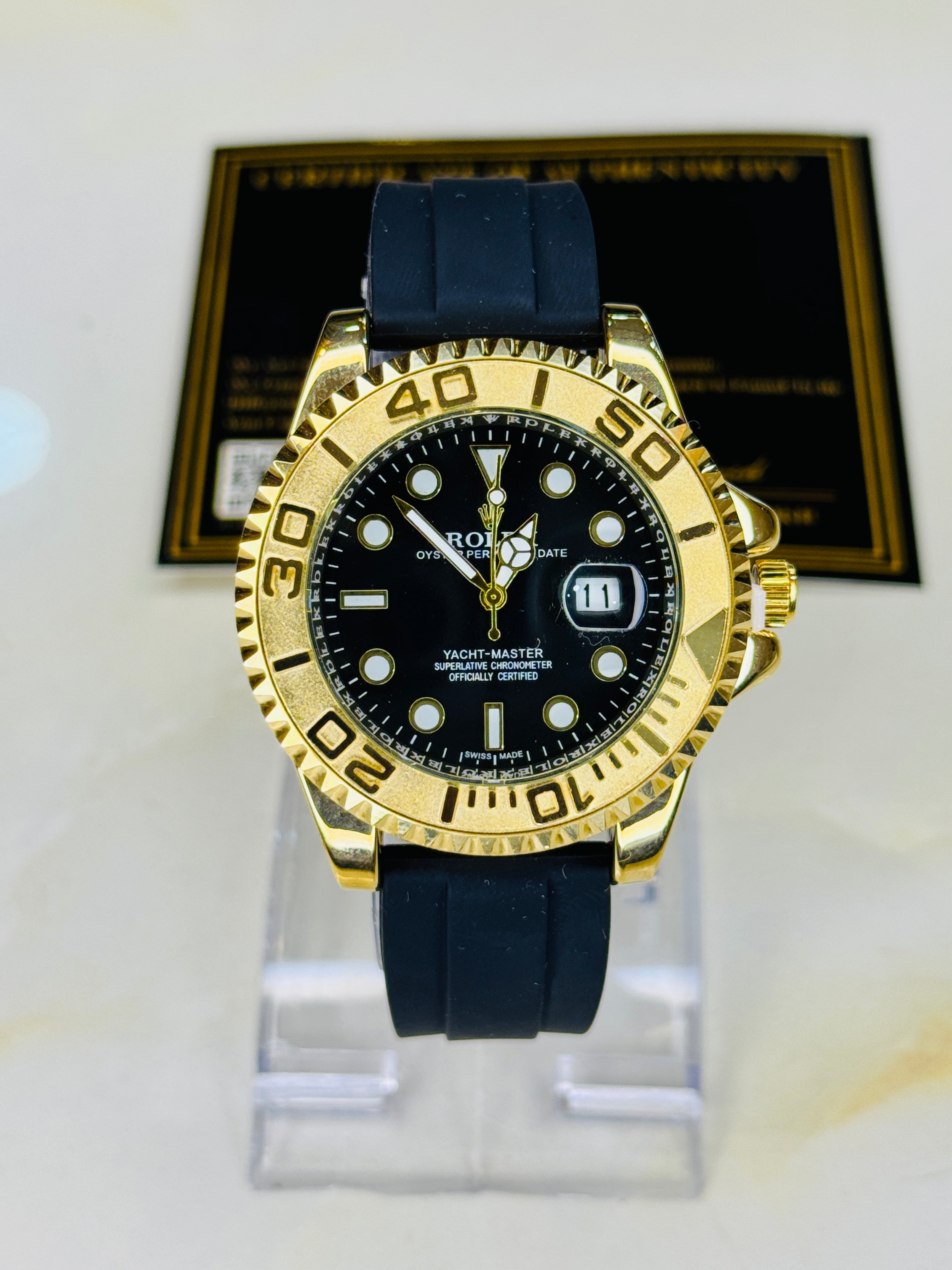 Gold Bezel Black Yatchmaster Watch