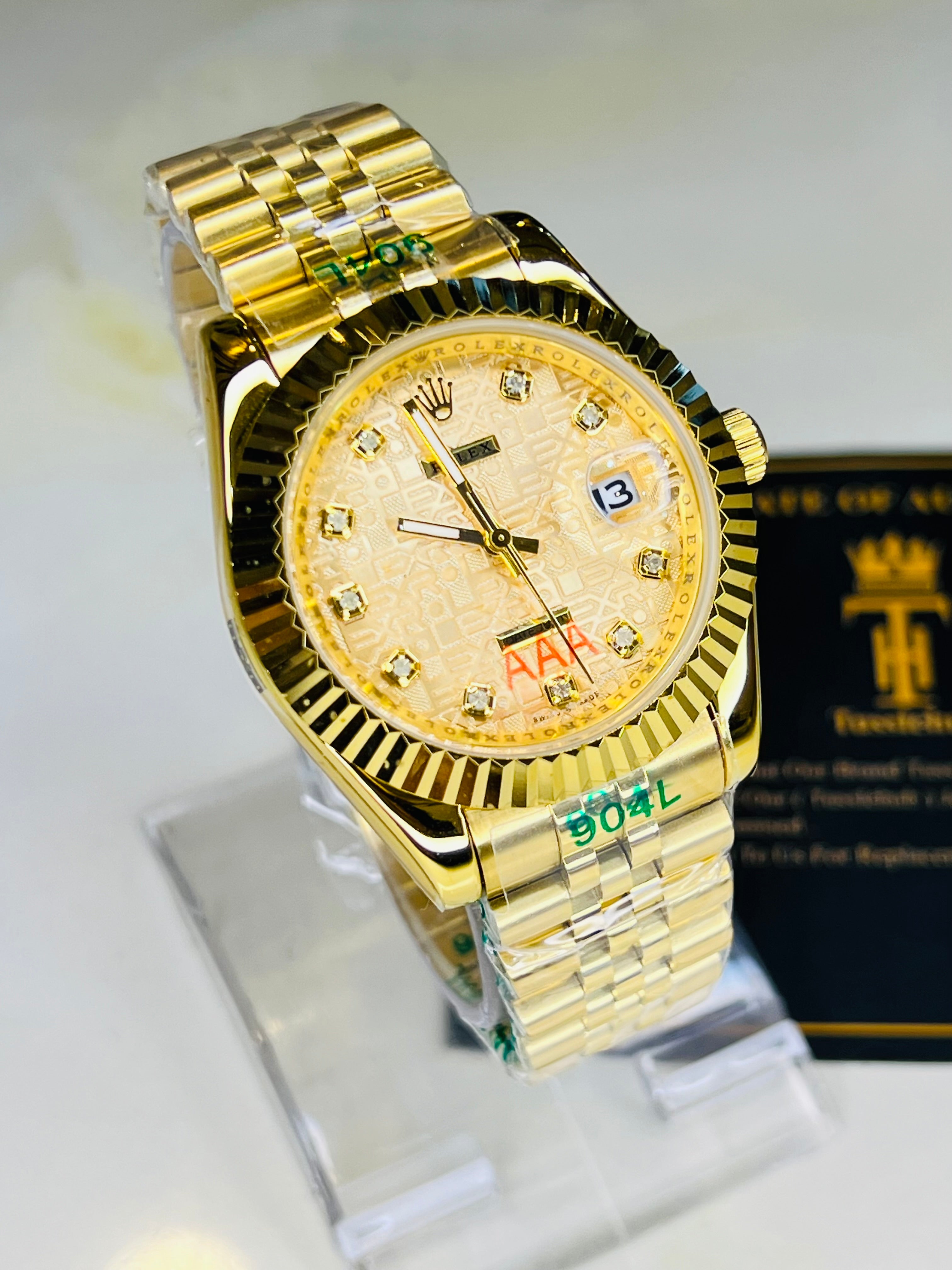 Jubilee Date Just All Gold Fluted Bezel Quartz Watch