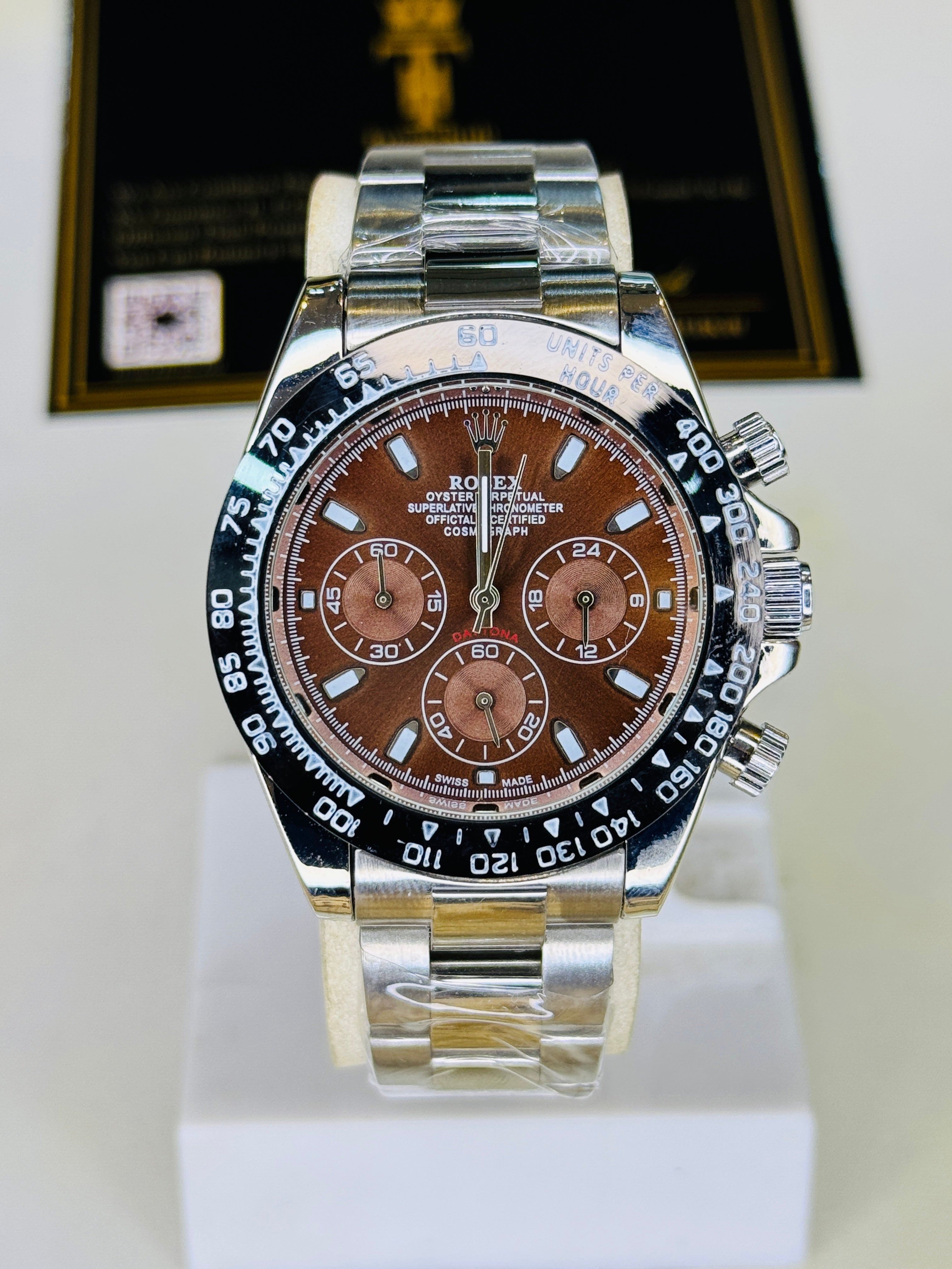 Silver Chocolate Daytona Chronograph Chain Strap Master Clone Watch