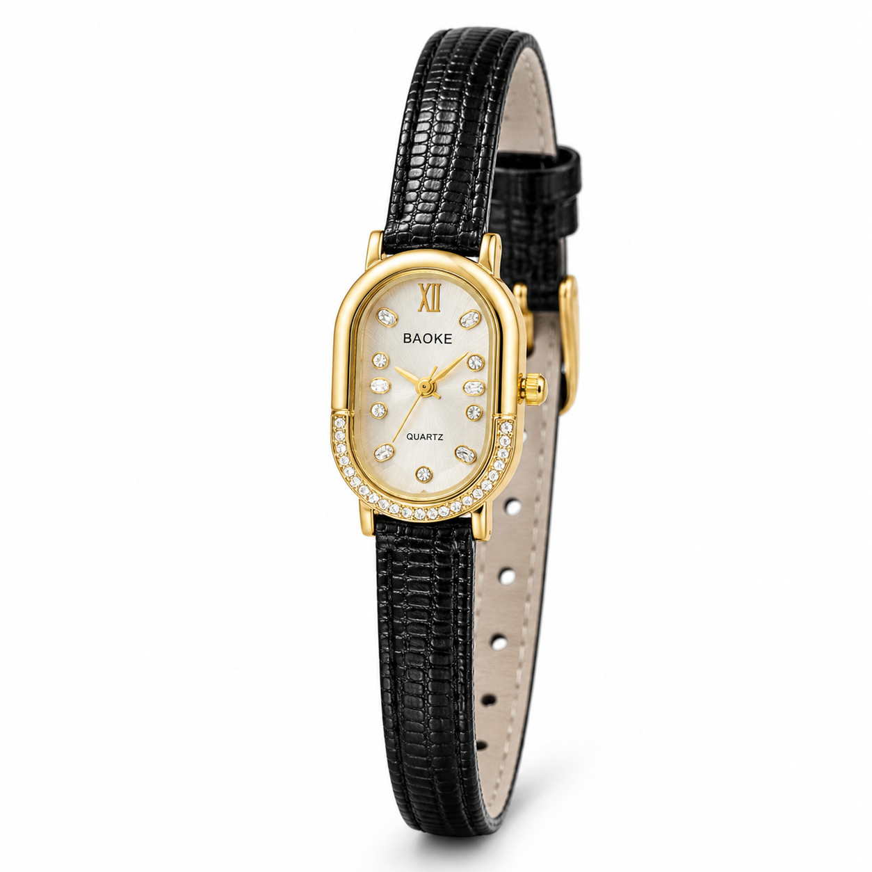 Snake leather Baoke Black Gold Watch For Her