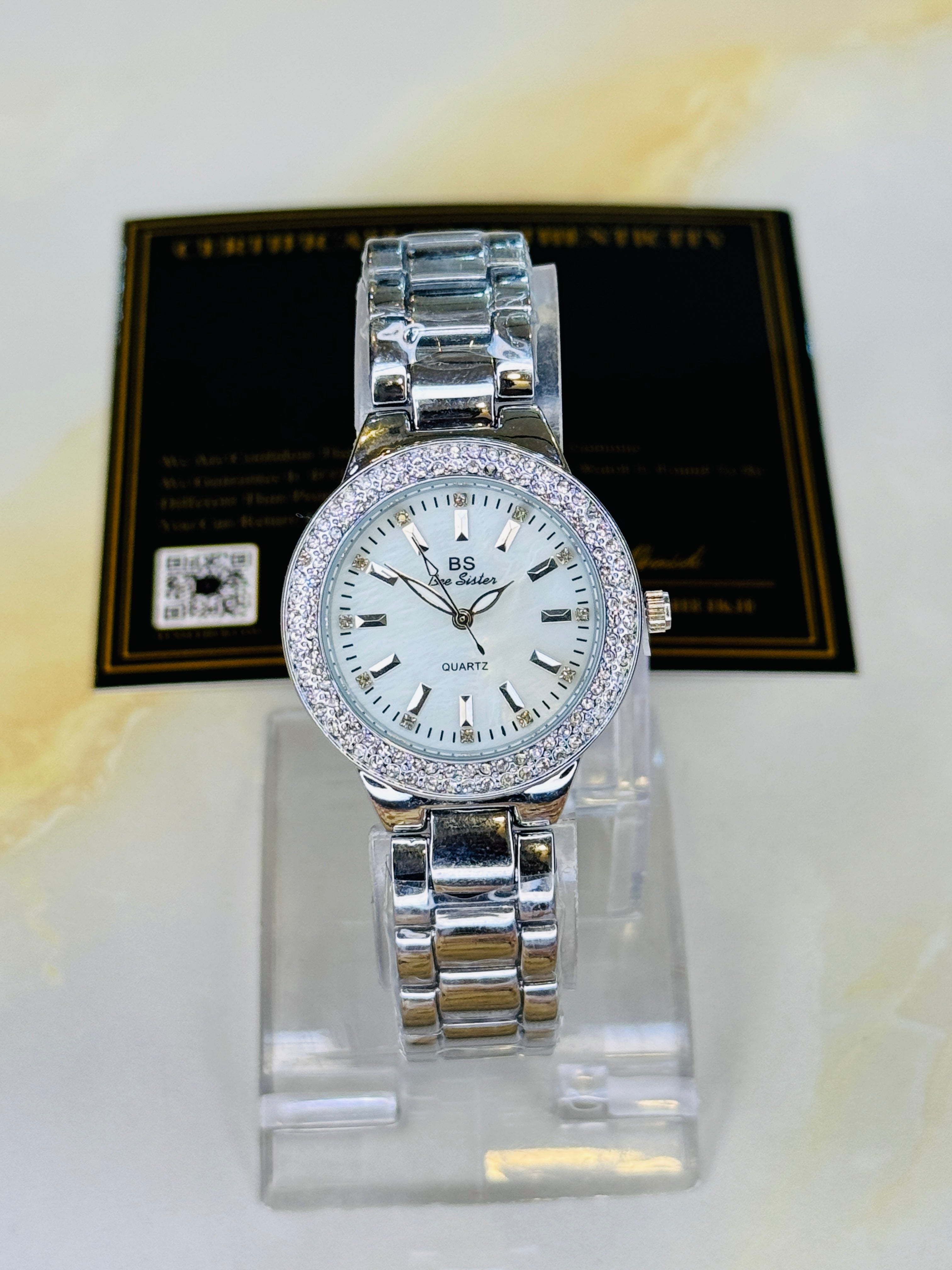 Bee Sister Silver Zircon Bezel Watch For Her