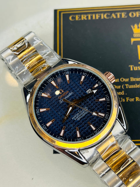 Automatic Sea Master Two Tone Blue Dial Watch