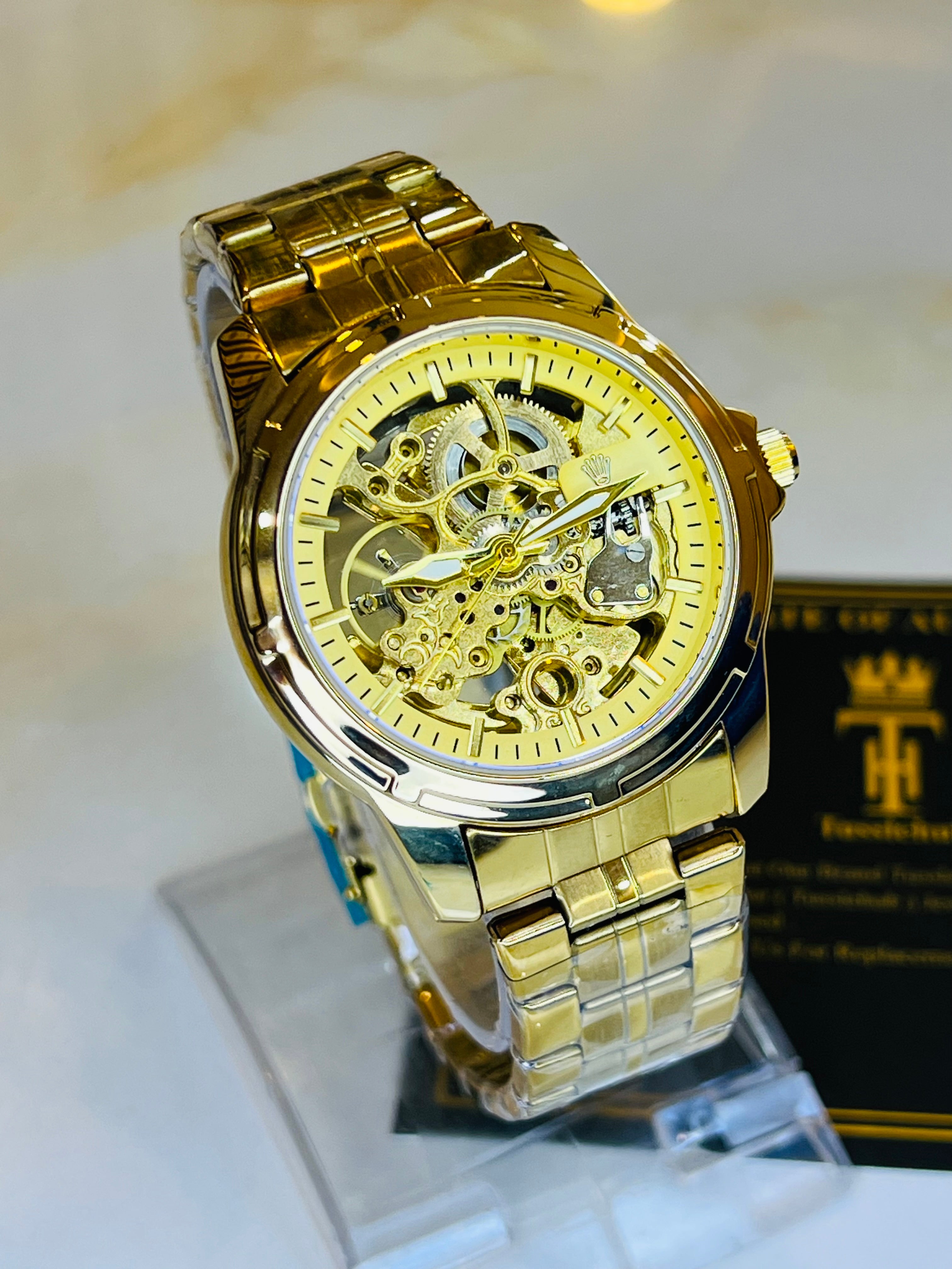 R-2 All Gold Chain Strap Skeleton Automatic Watch