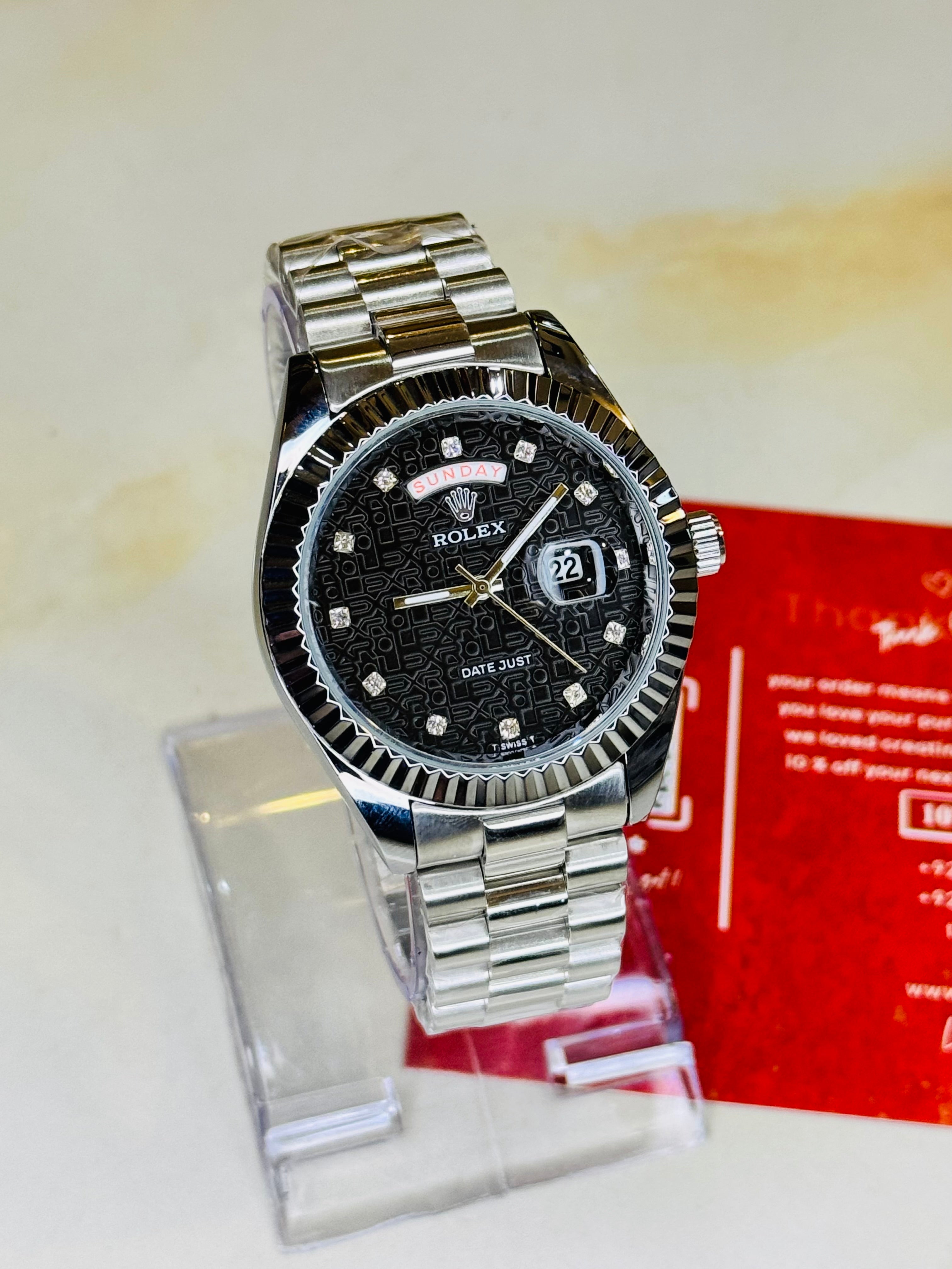 Premium Day Date Silver Black Dial Rolex Watch