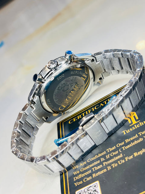 Sea Master Silver Green Chronograph Watch Quartz