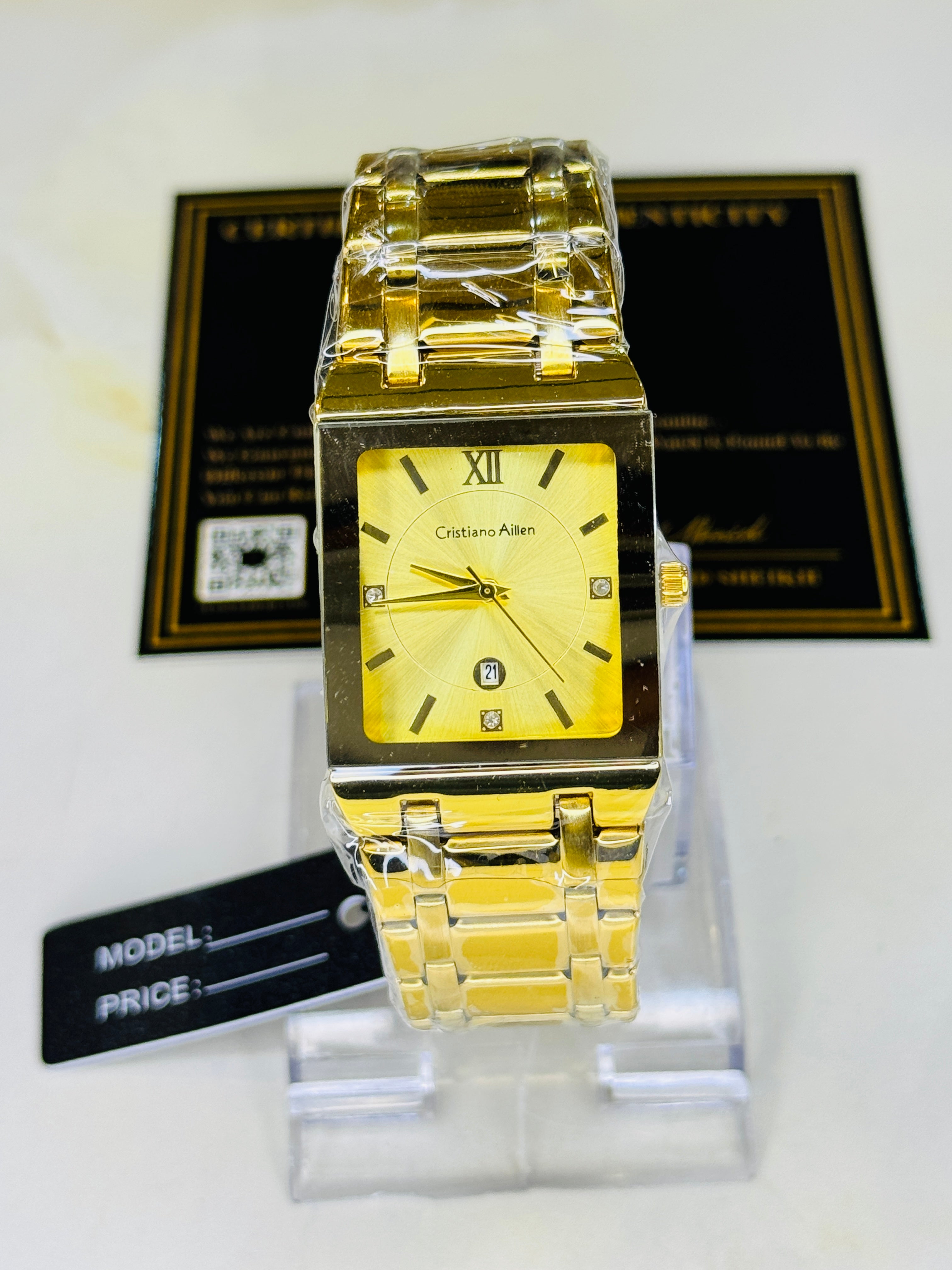 Cristiano Aillen All Gold Square Watch