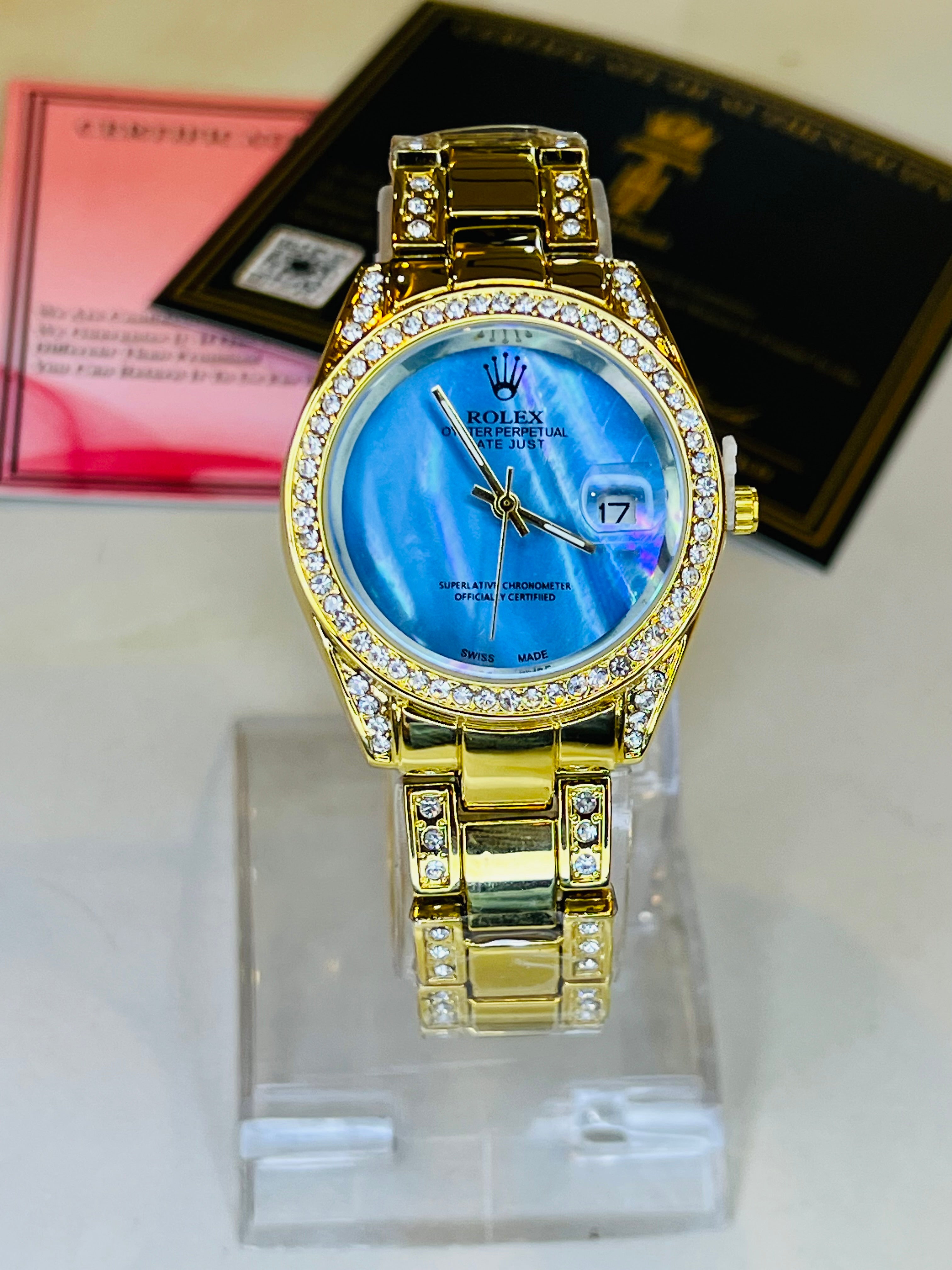 Gold Blue Gem Stone Dial Rolex For Her