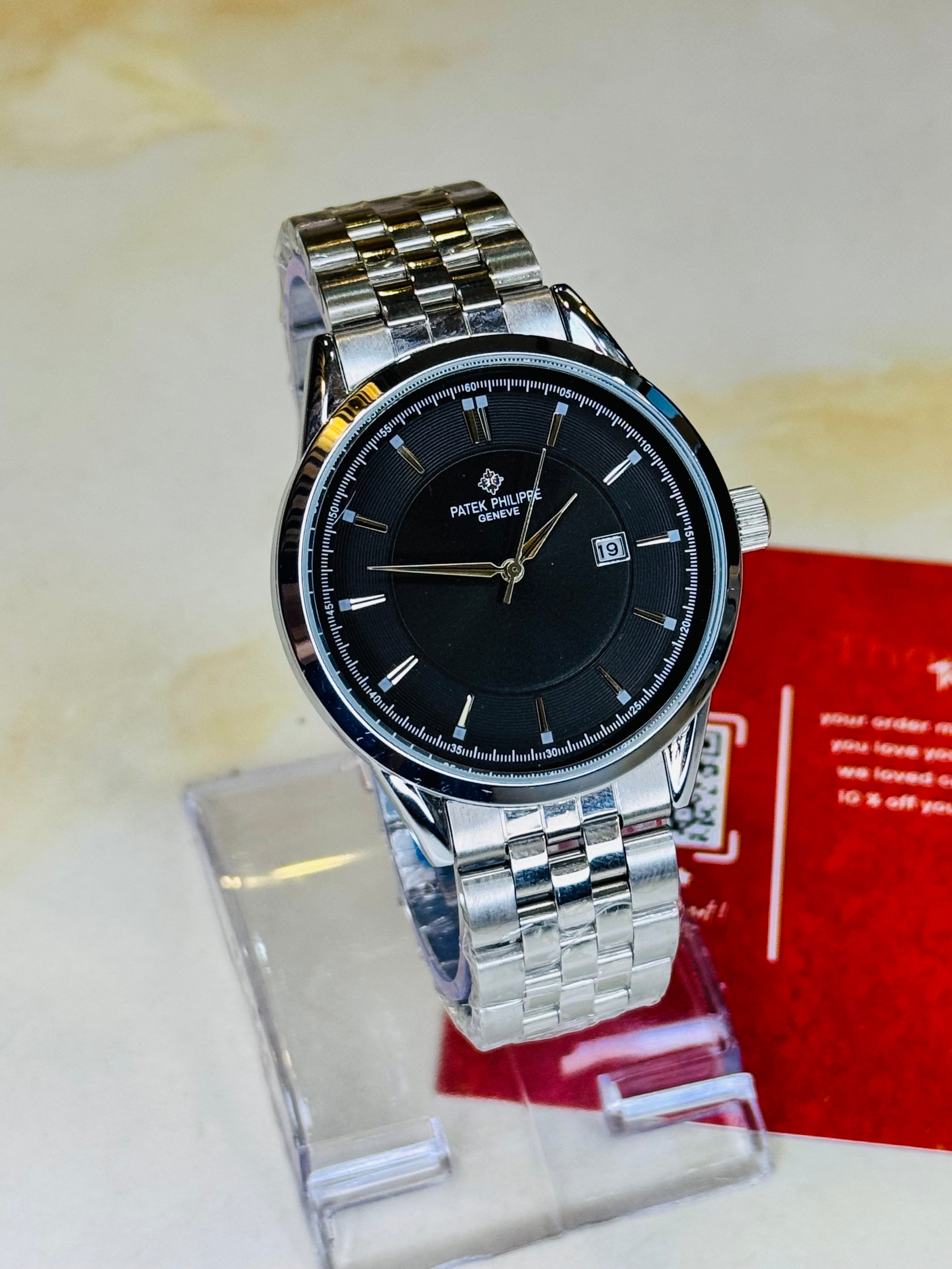 Silver Black Round Smooth PP Watch