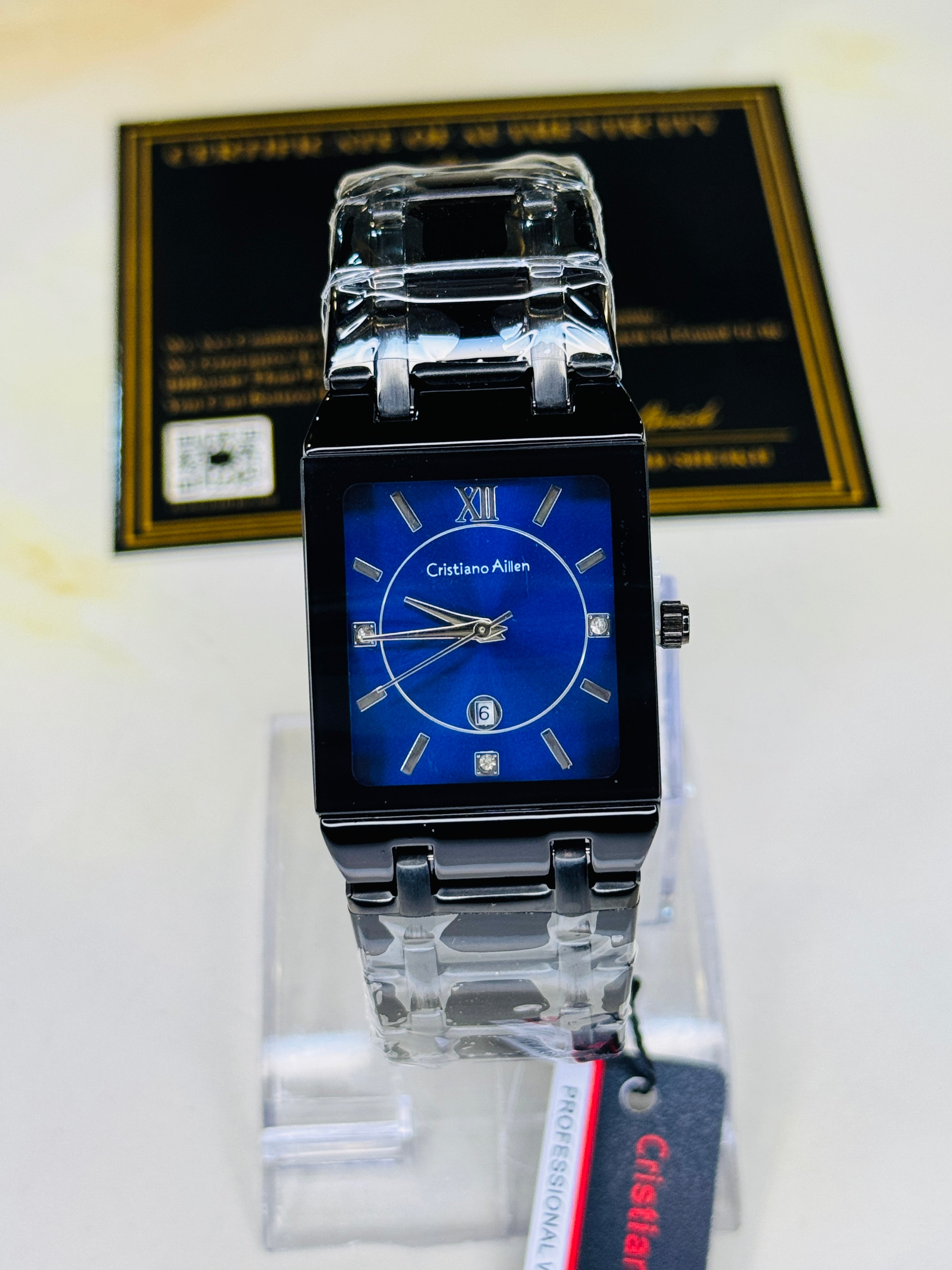 Cristiano Aillen Black Sapphire Square Watch