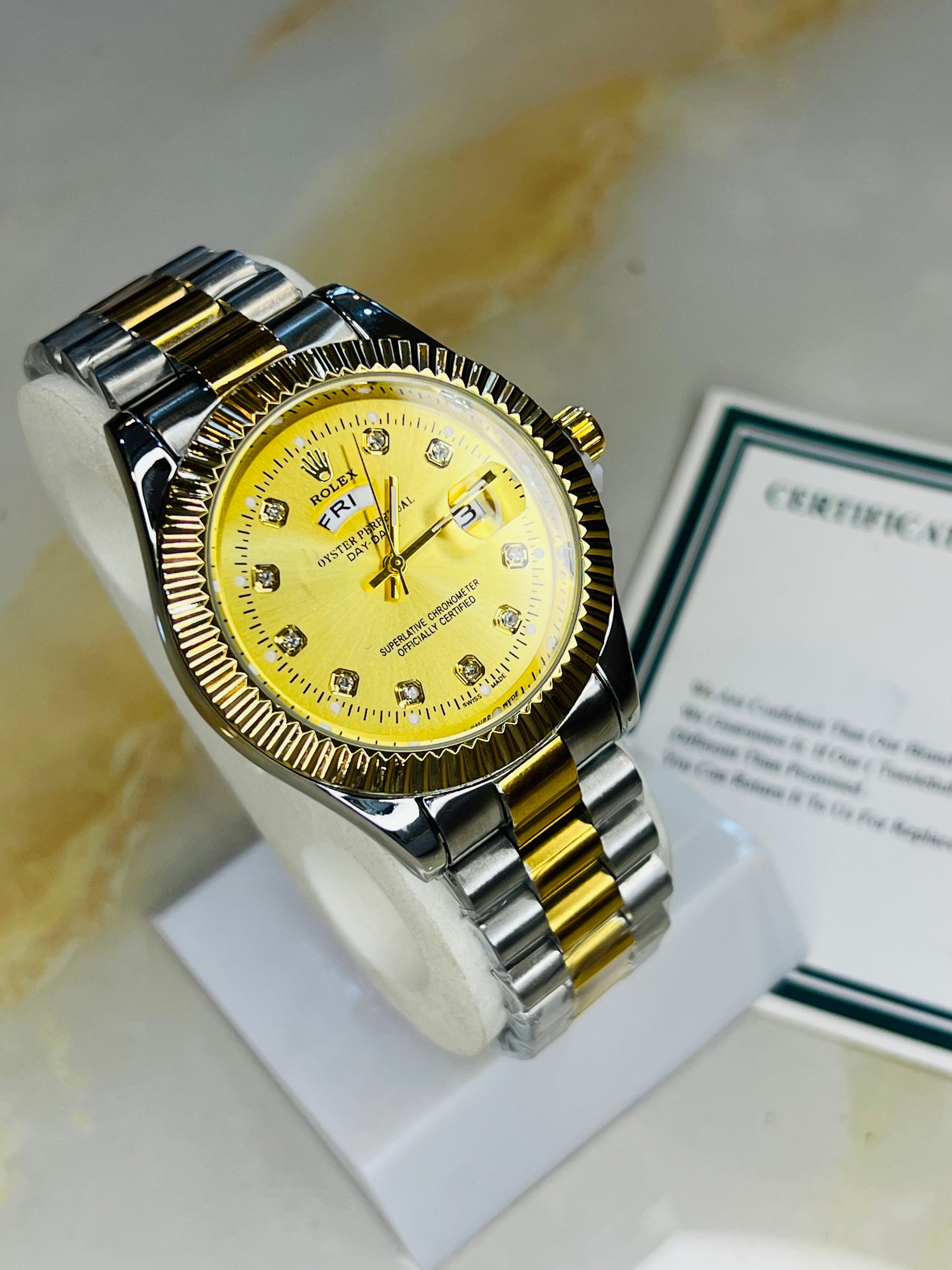 Premium Day Date Two Tone Gold Dial Watch