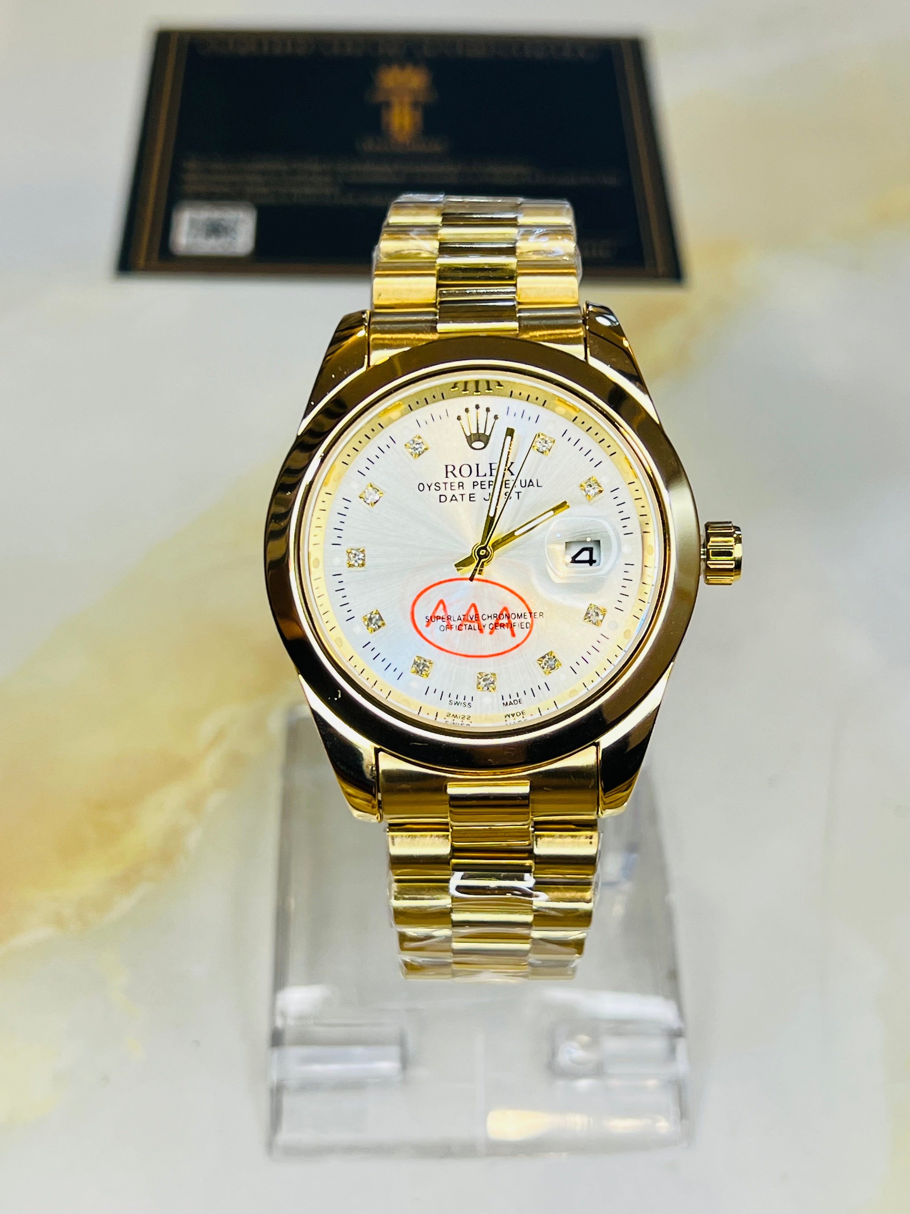 Gold White Plain Bezel Date Just Watch