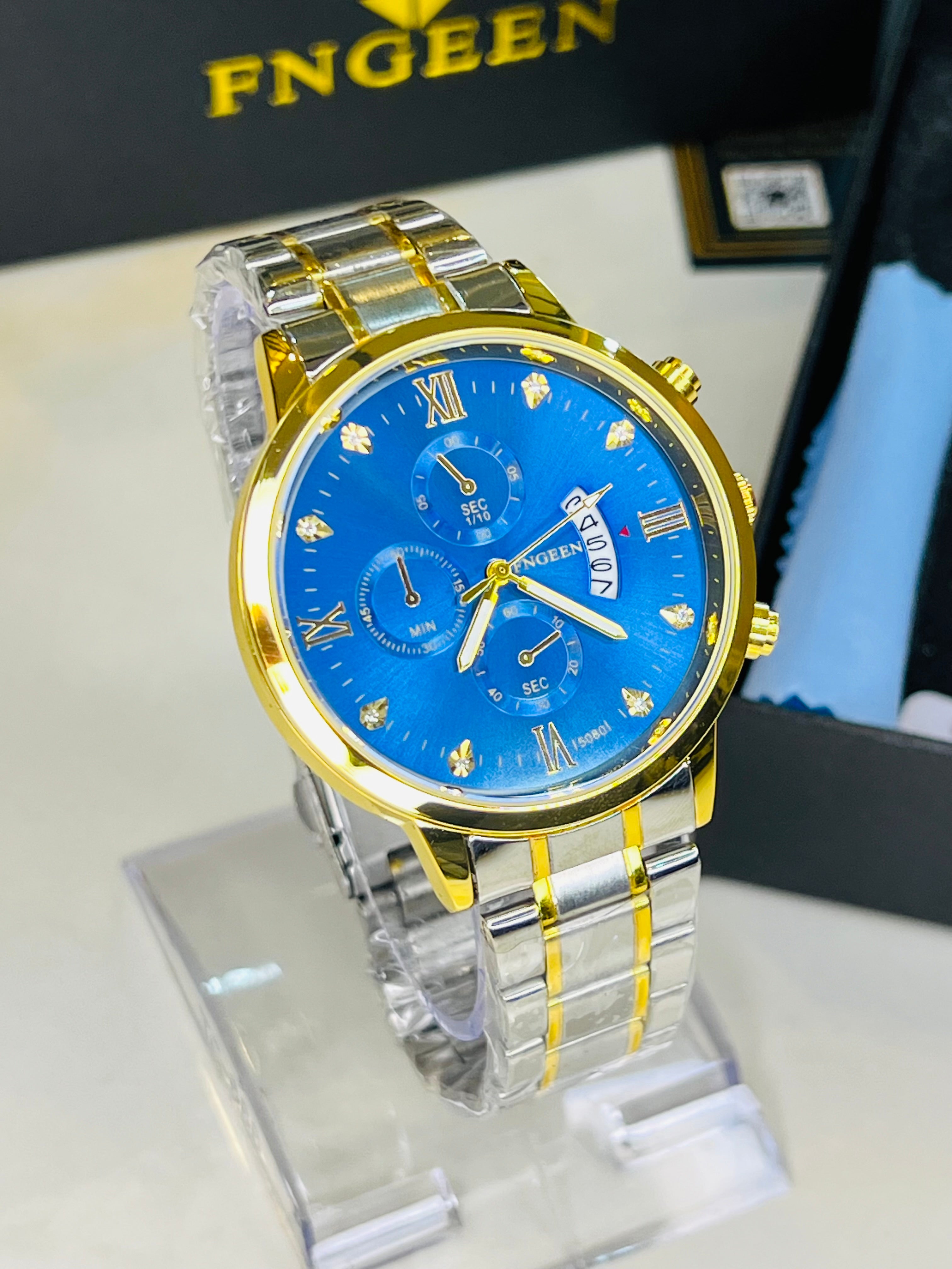 Two Tone Blue Dial Fngeen Watch