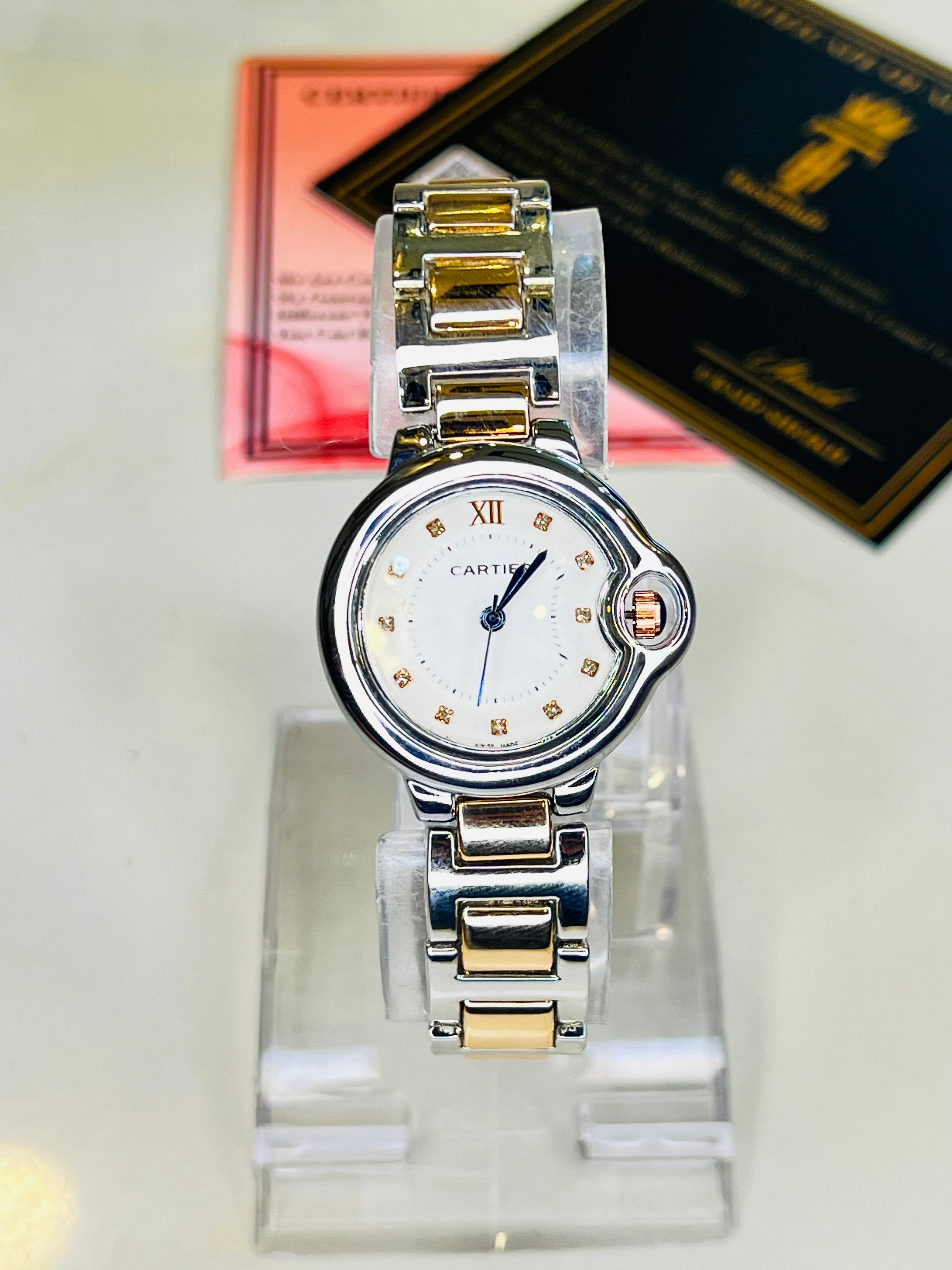 Two Tone White Dial Cartier Watch For Her