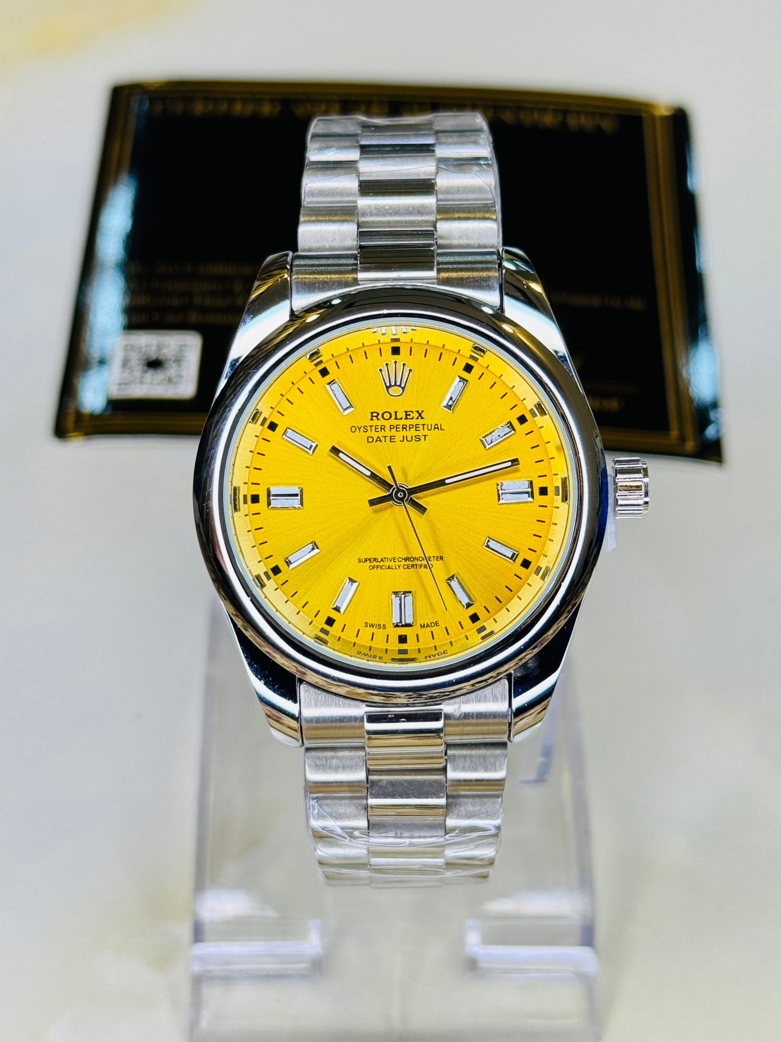 Silver Tiffany Yellow Round Rolex Watch
