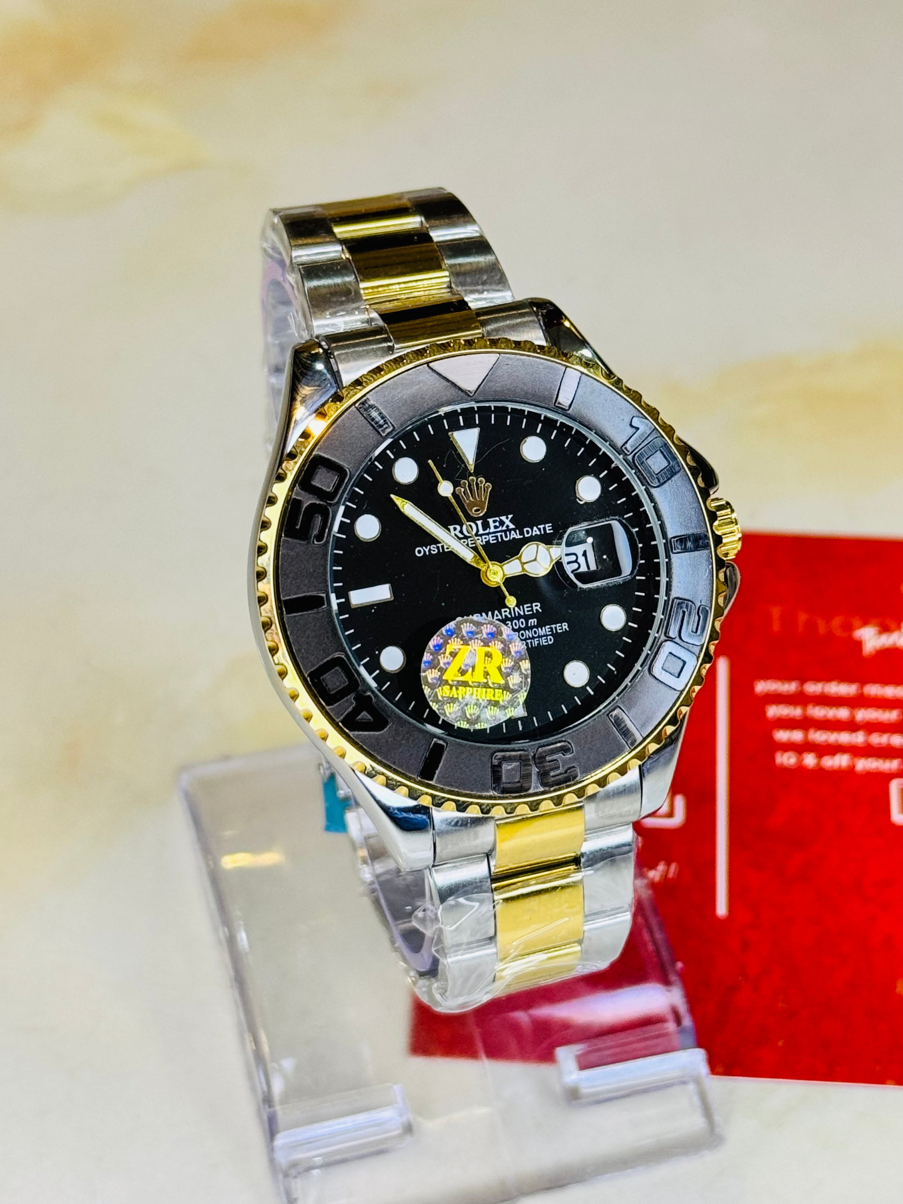 Two Tone Black Chain Yatchmaster Watch