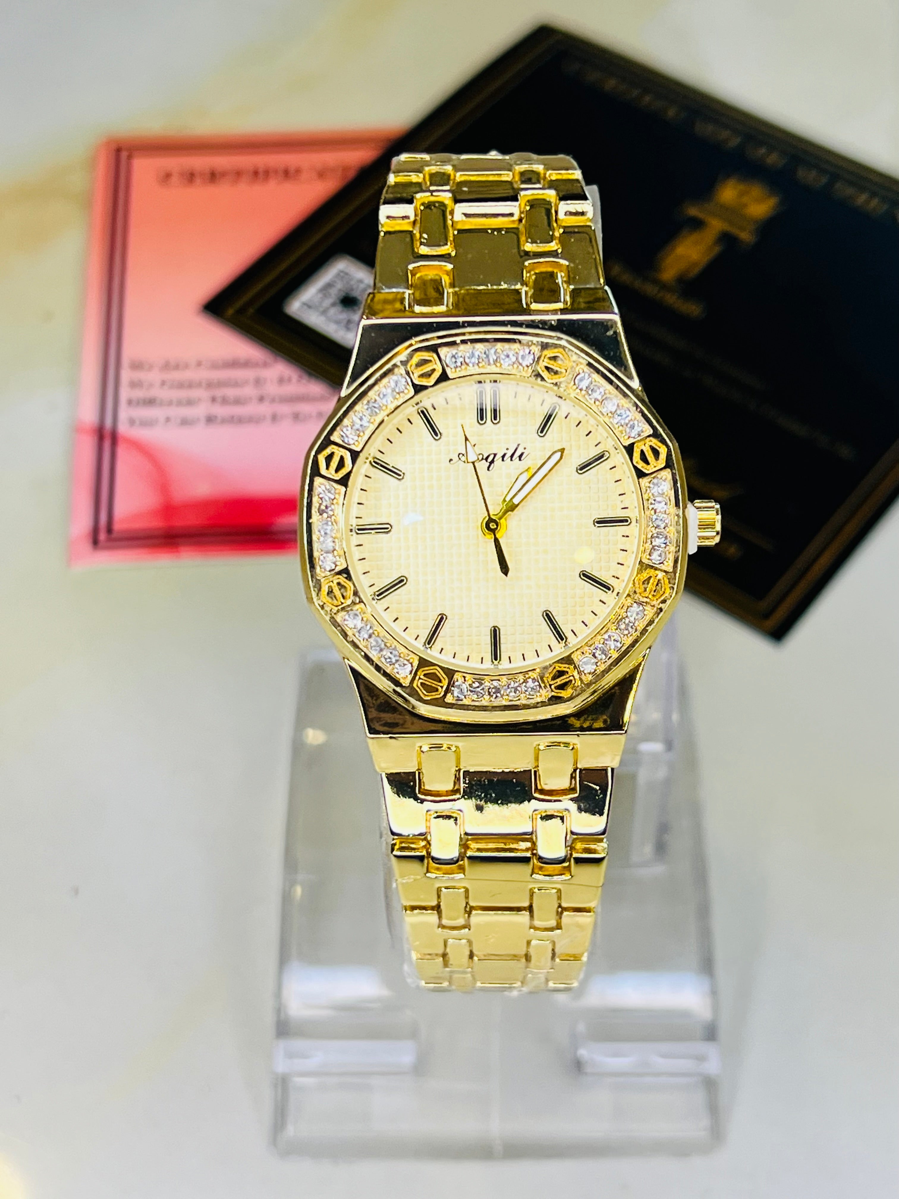 Gold AP Zircon Dial Watch For Her