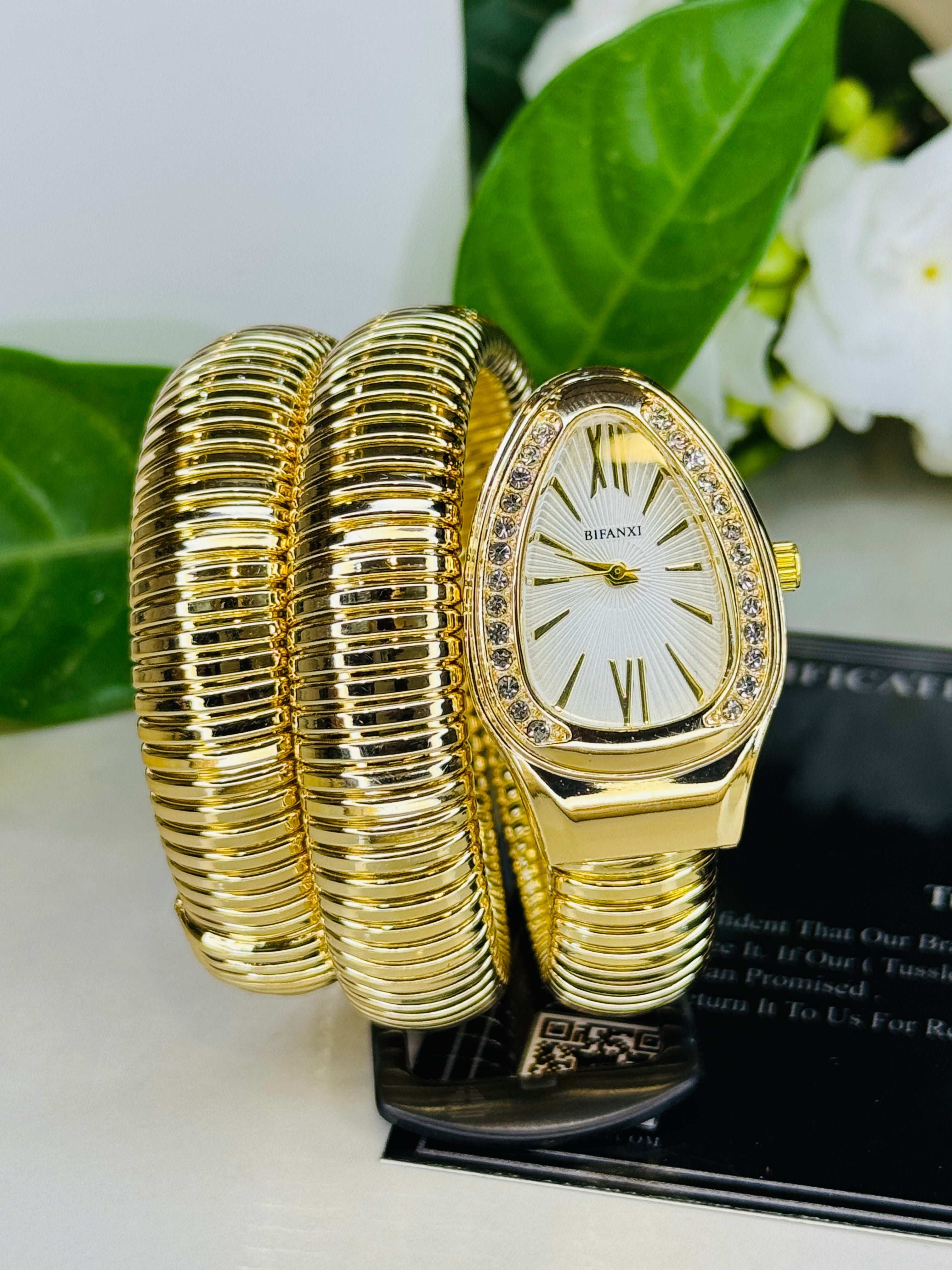 Gold White Serpentine Watch For Her