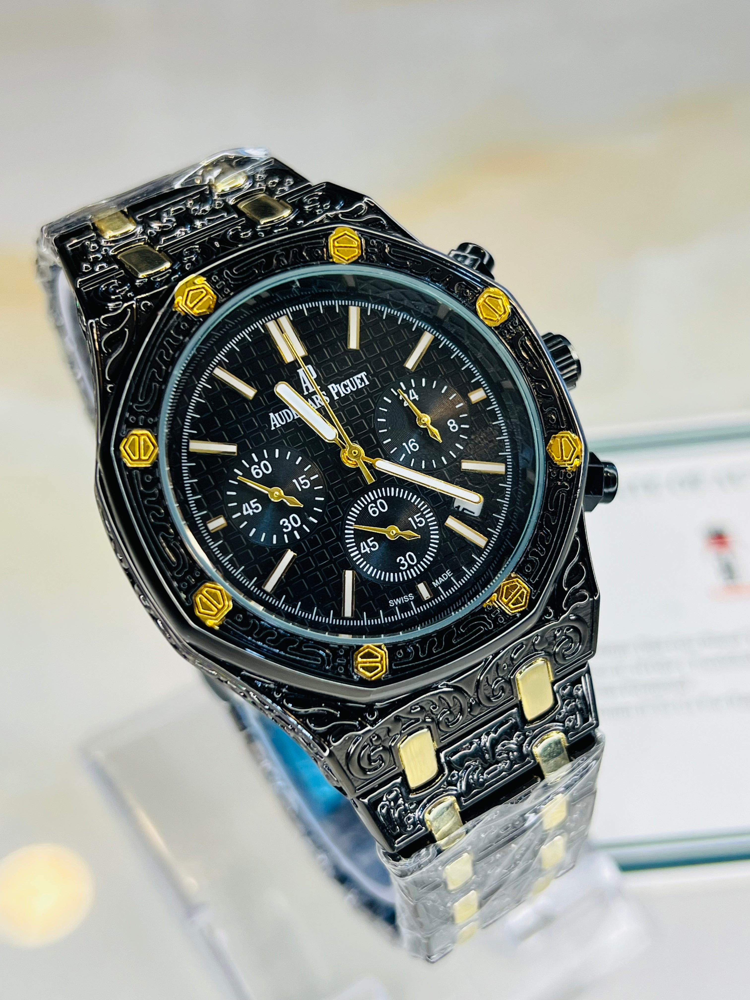 Calligraphic Dial Black AP Chronograph Watch