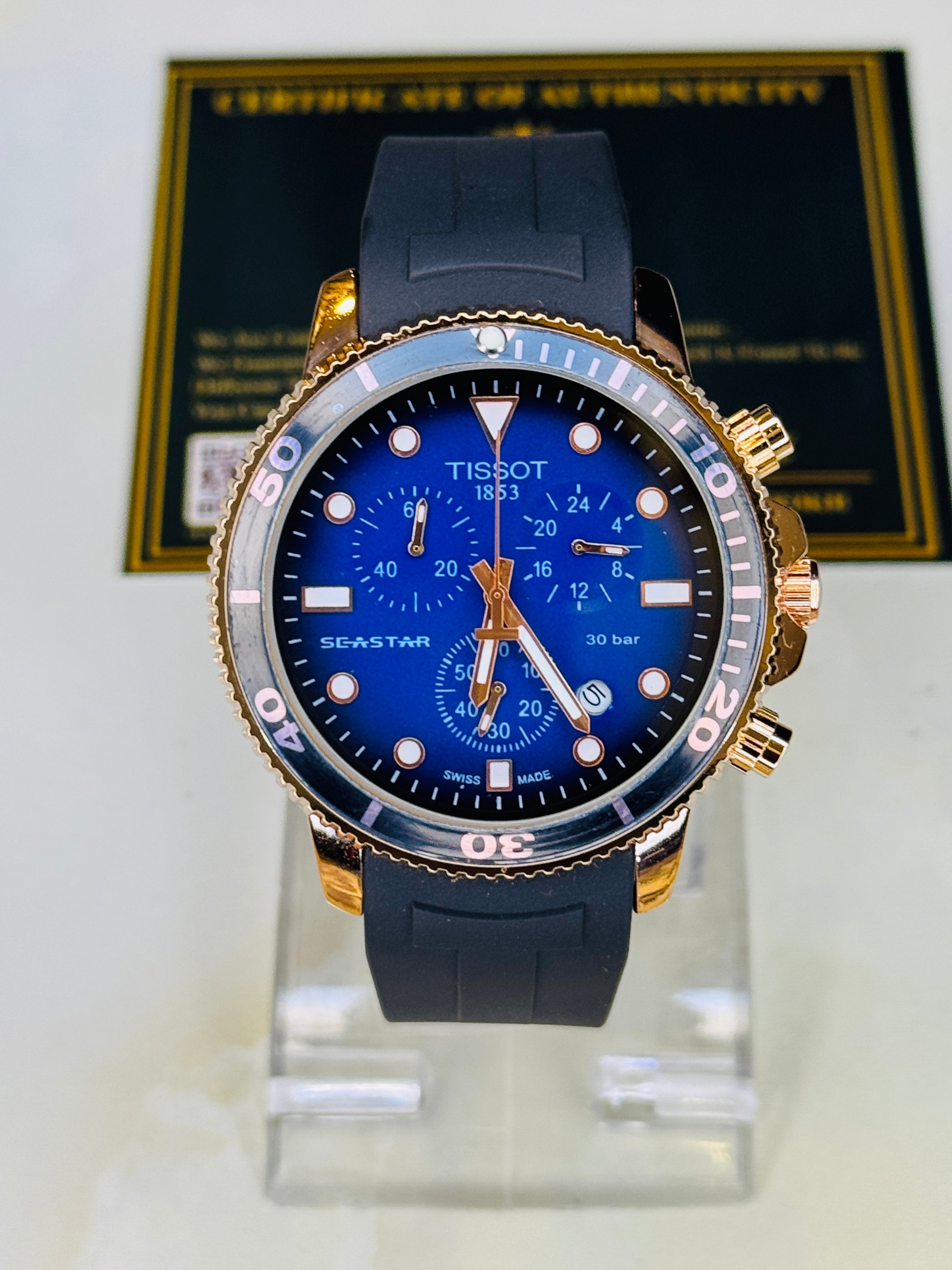 Black Rose Gold Sapphire Tissot Sea Star Chronograph Watch