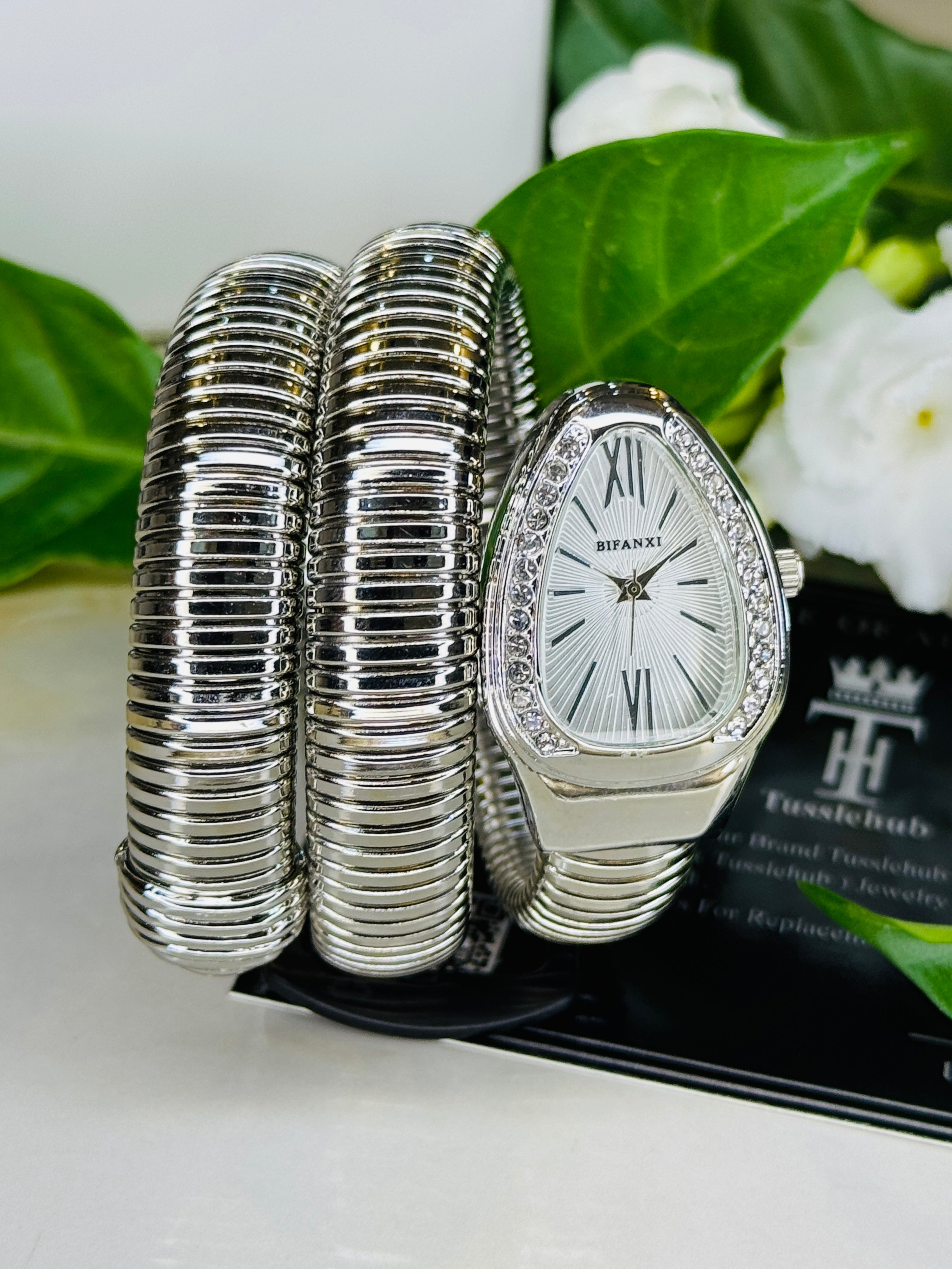 Silver White Serpentine Watch For Her