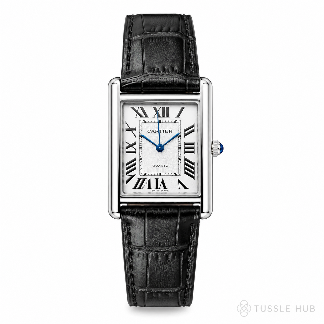 Black Leather Cart*er Tank Watch
