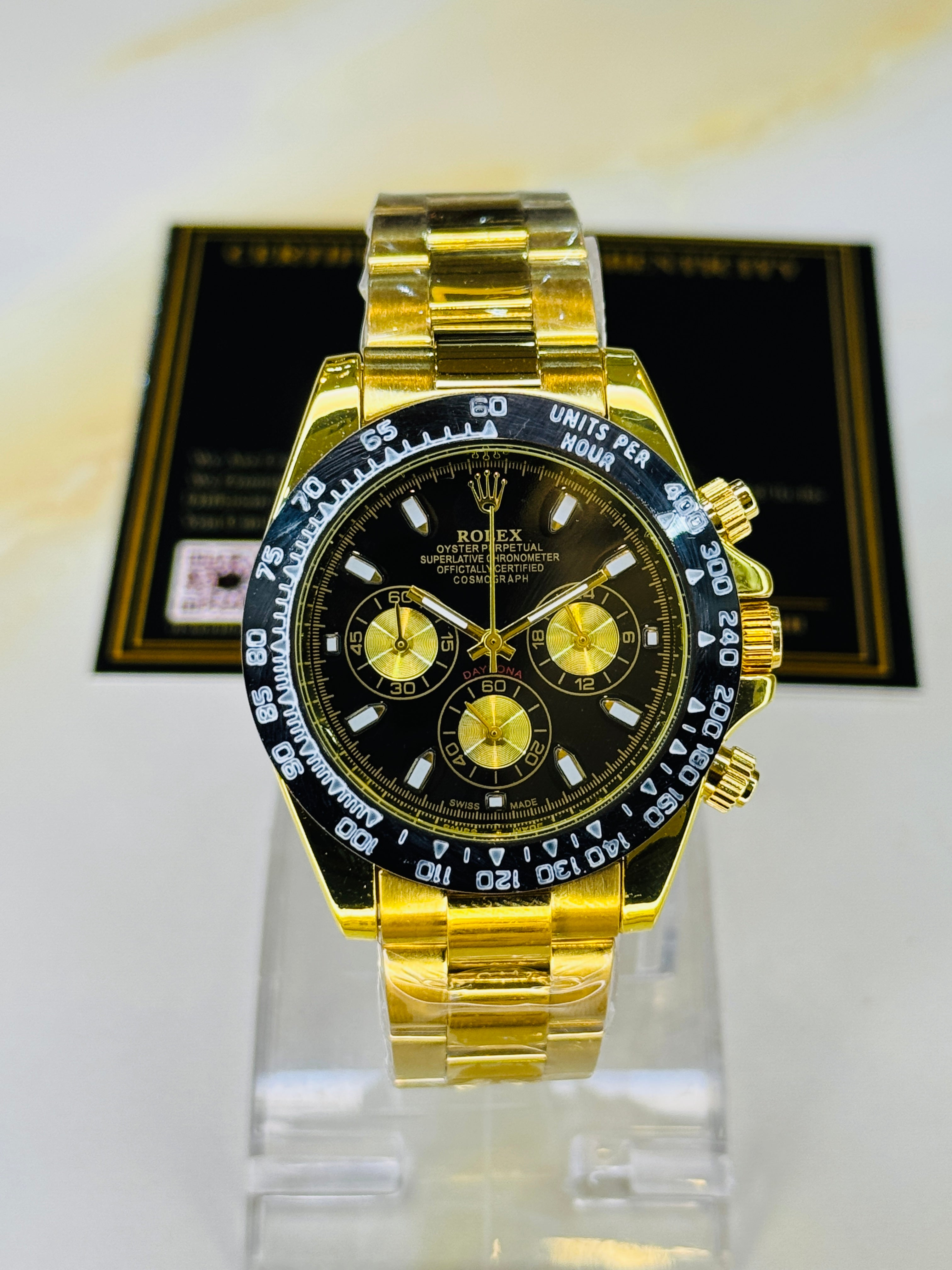 Gold Black Daytona Chronograph Chain Strap Master Clone Watch