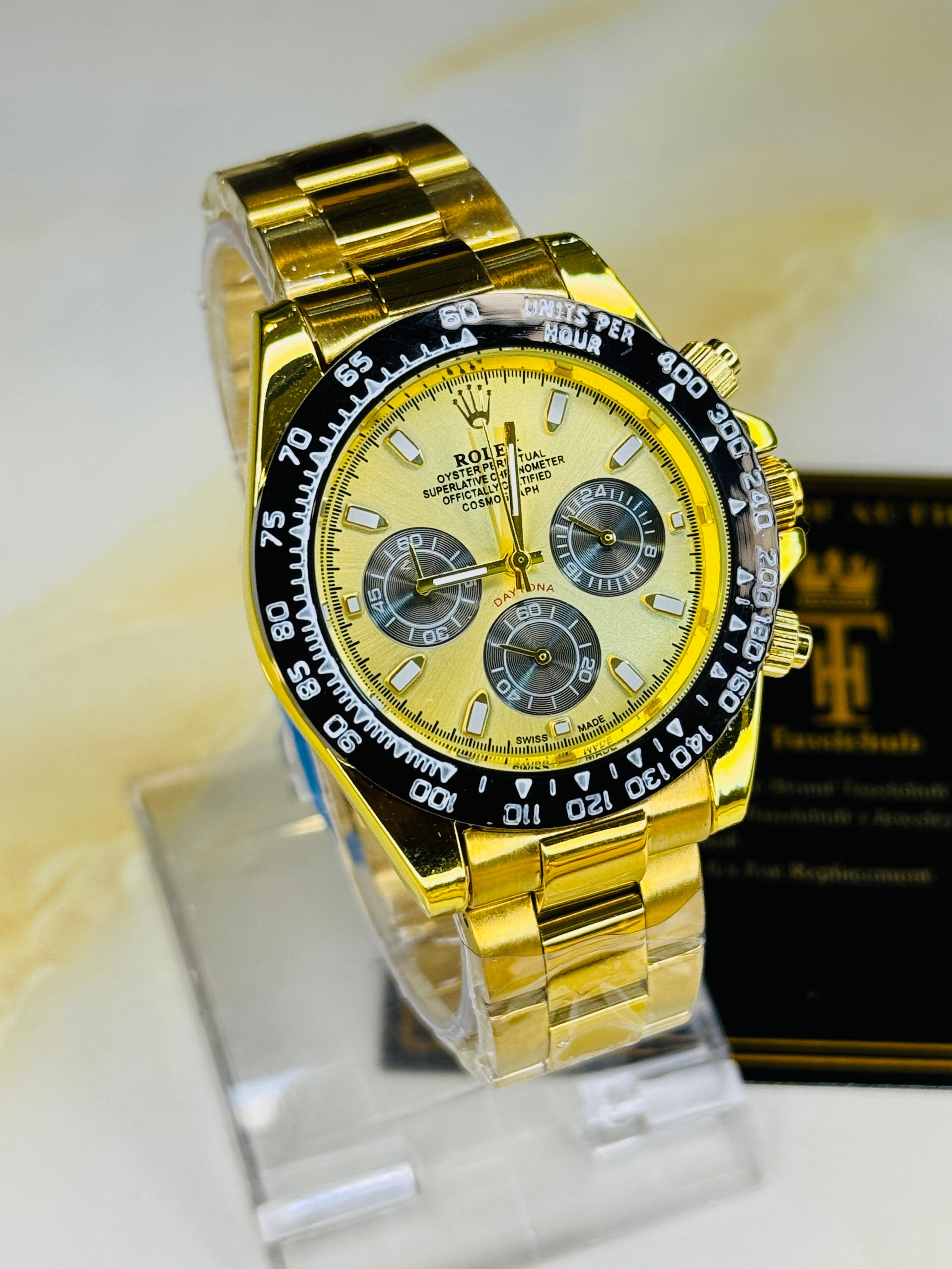Gold Daytona Chronograph Master Clone Chain Strap Watch