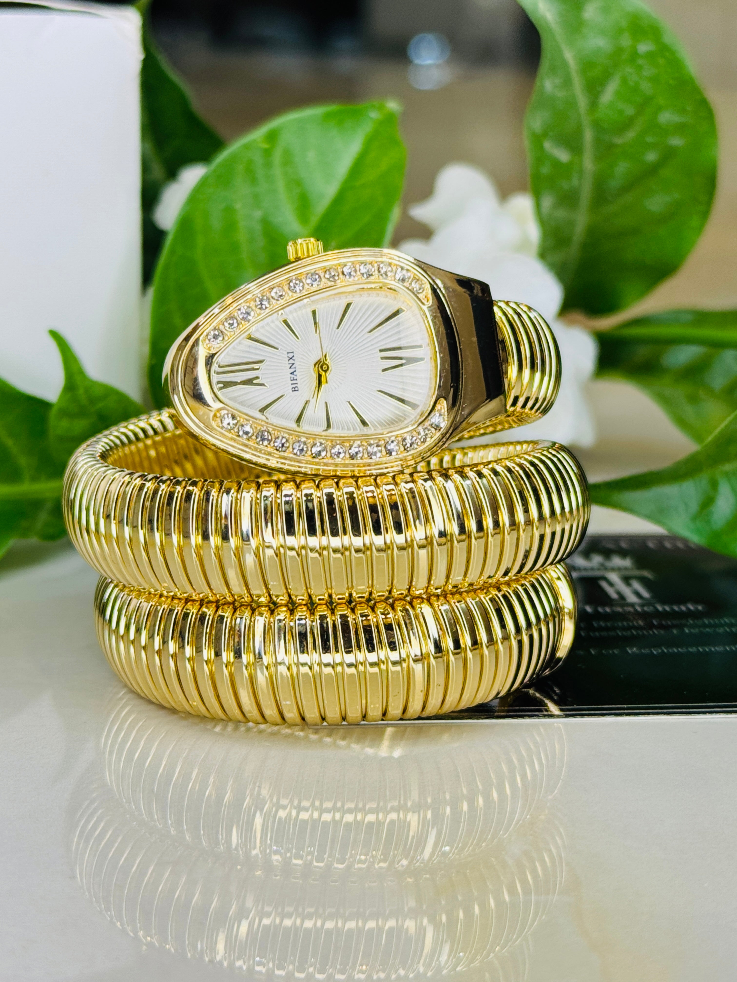 Gold White Serpentine Watch For Her